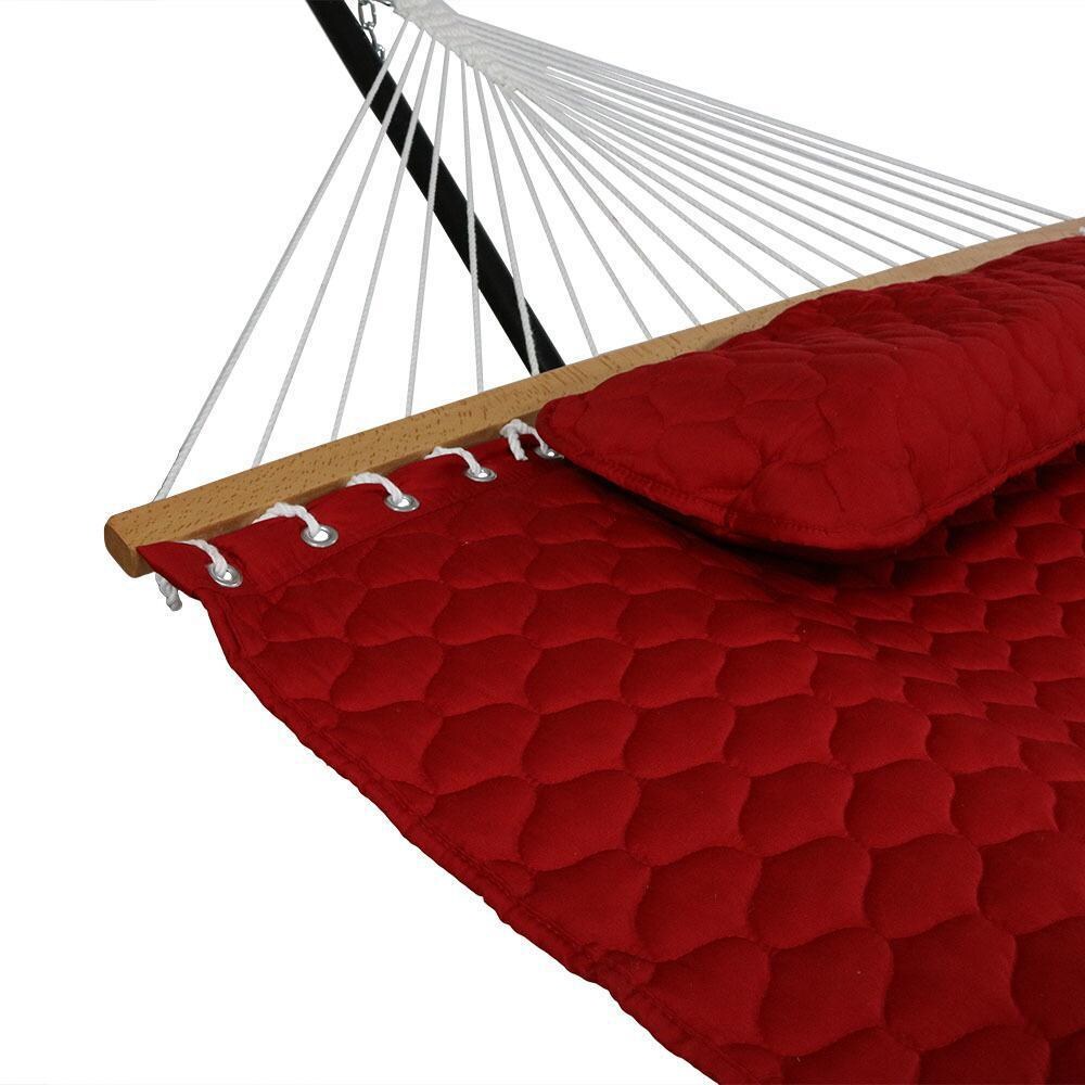 Ultimate Patio Quilted Double Hammock w/ Stand & Pillow - Red - Close-Up thumbnail