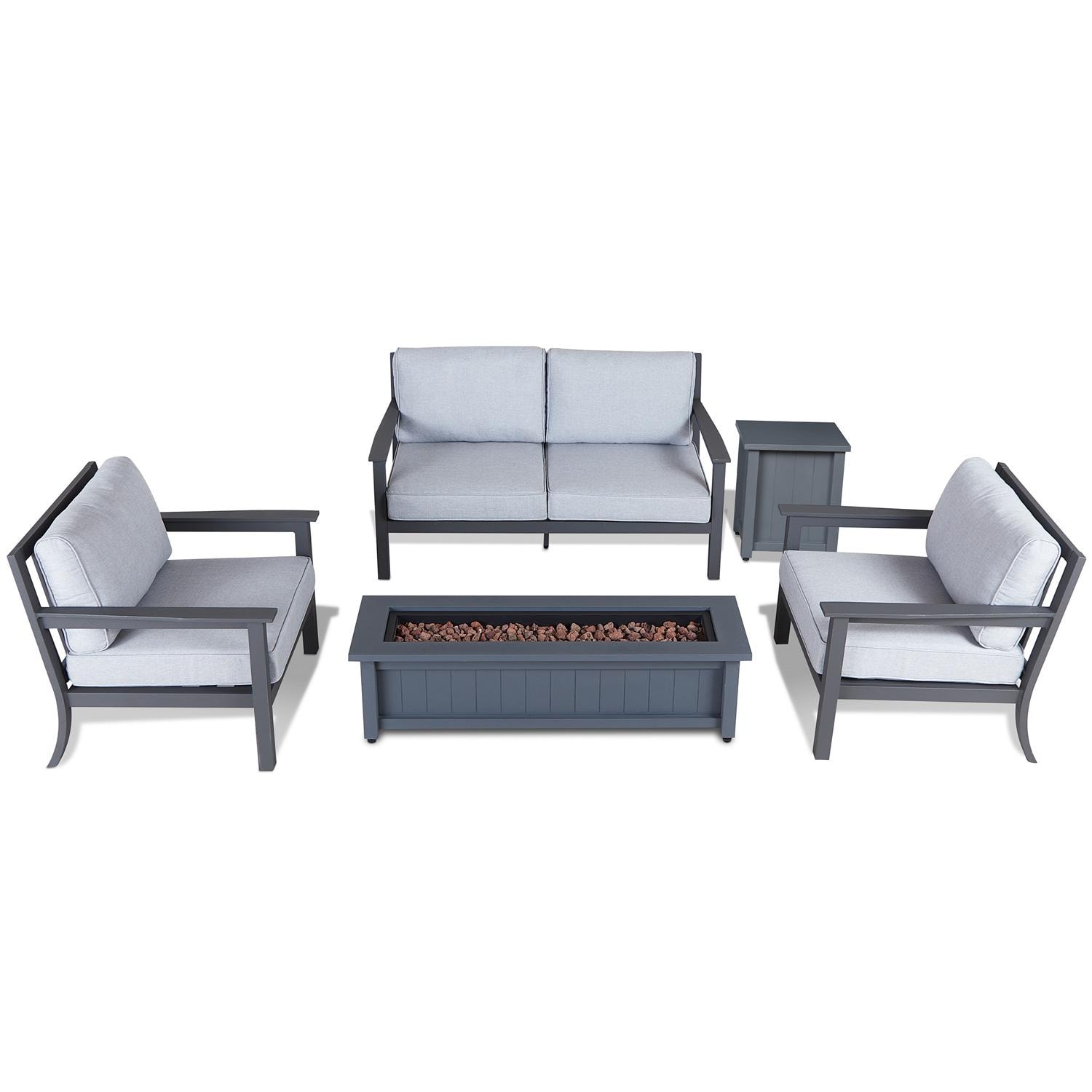 Lakeview Cabin Way 5-Piece Conversation Set W/ 50-Inch Propane Fire Pit, Seating & Tank Cover - Complete Set Top View