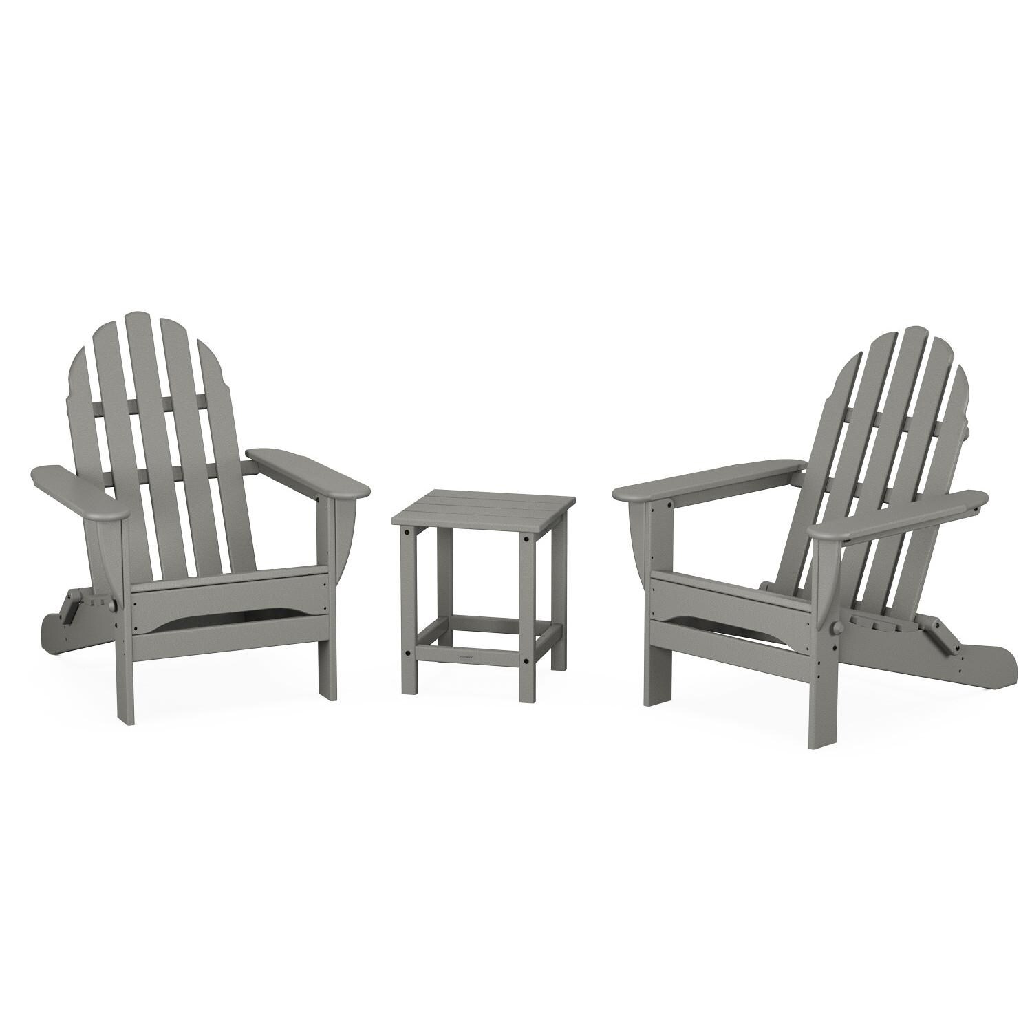 Classic Adirondack 3 Pc Recycled Plastic Seating Set w/ Long Island End Table in Slate Gray by POLYWOOD