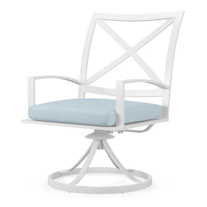 Bristol Aluminum Swivel Dining Arm Chair w/ Self Welt in White/Canvas Skyline by Sunset West