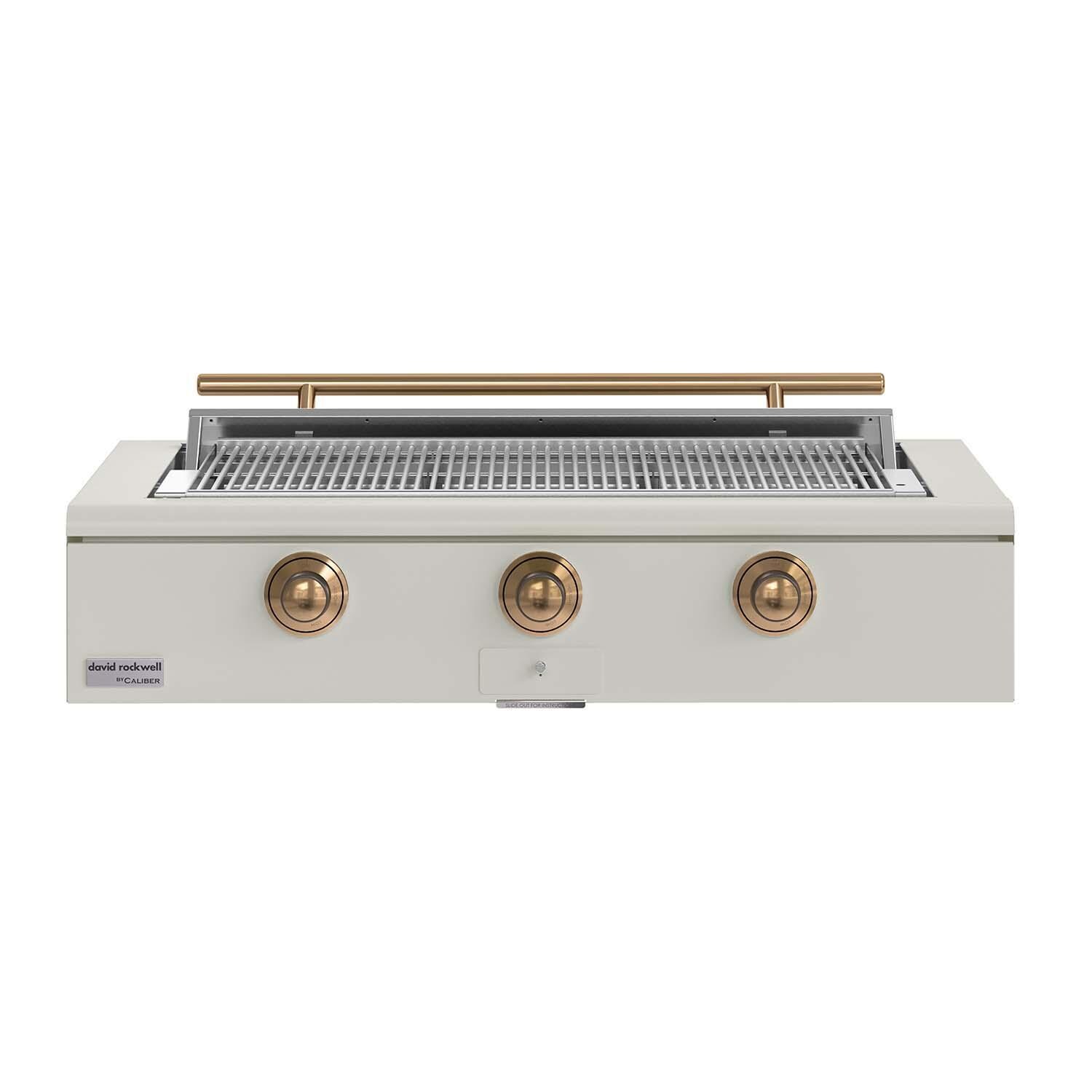 Caliber CRG-48BN00-A-050-H08 48-in Natural Gas Built-In Rockwell Grill - Antique White w/ Gold Hardware - White Background thumbnail