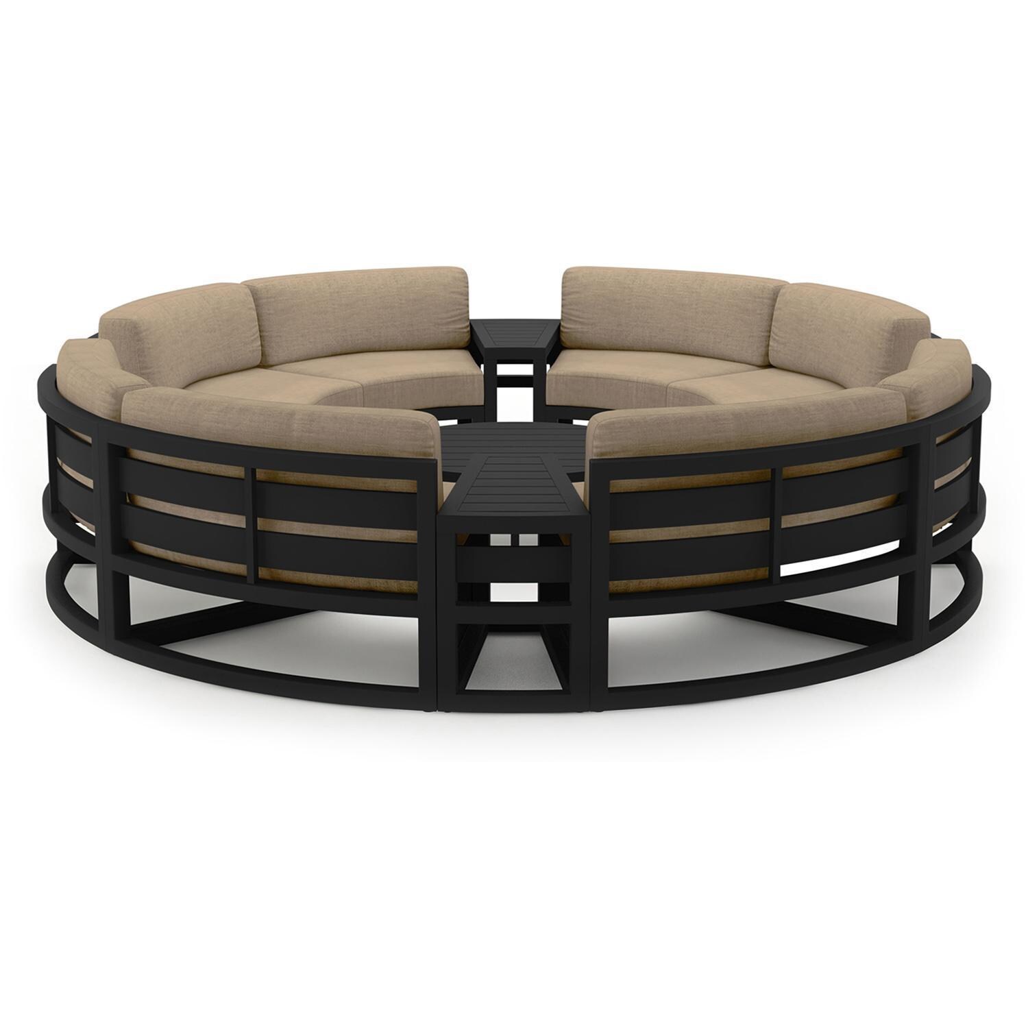 Lakeview MSTYCV-BK-7CSEC-HB Misty Cove 7 Pc Aluminum Curve Sectional Set in Black w/Coffee Table & Heather Beige Cushions by Lakeview Outdoor Designs - Set - White Background thumbnail