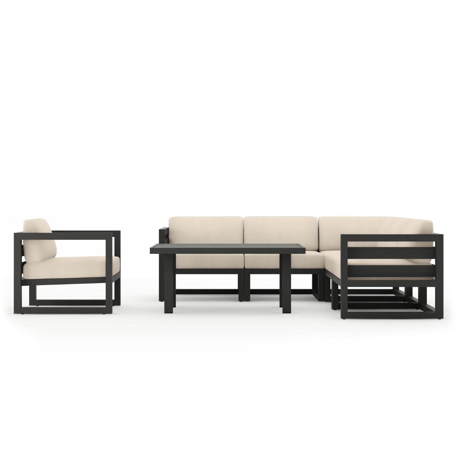 Lakeview MSTYCV-SL-SET212-CF Misty Cove 7 Pc Aluminum Sectional Set in Slate w/Chat Table & Canvas Flax Cushions by Lakeview Outdoor Designs - Set - White Background thumbnail