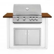 BBQGuys.com 4 Ft BBQ Island With Blaze 32-Inch Natural Gas Grill & Double Access Door - White/Tan - BLZADNG-4VP3PWMT image
