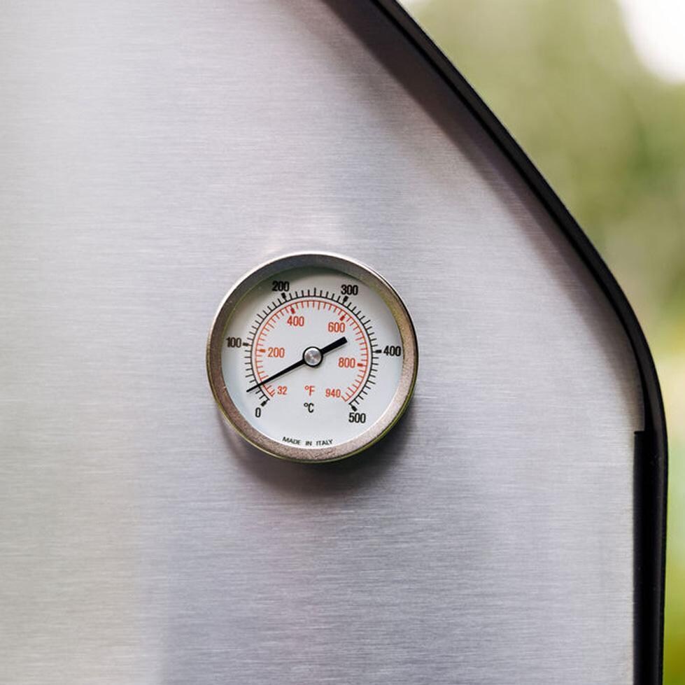 Fontana Forni FTFIR-H-R + FTCART-L Firenze Hybrid Pizza Oven on Cart - Red - Temperature Gauge - Detail thumbnail