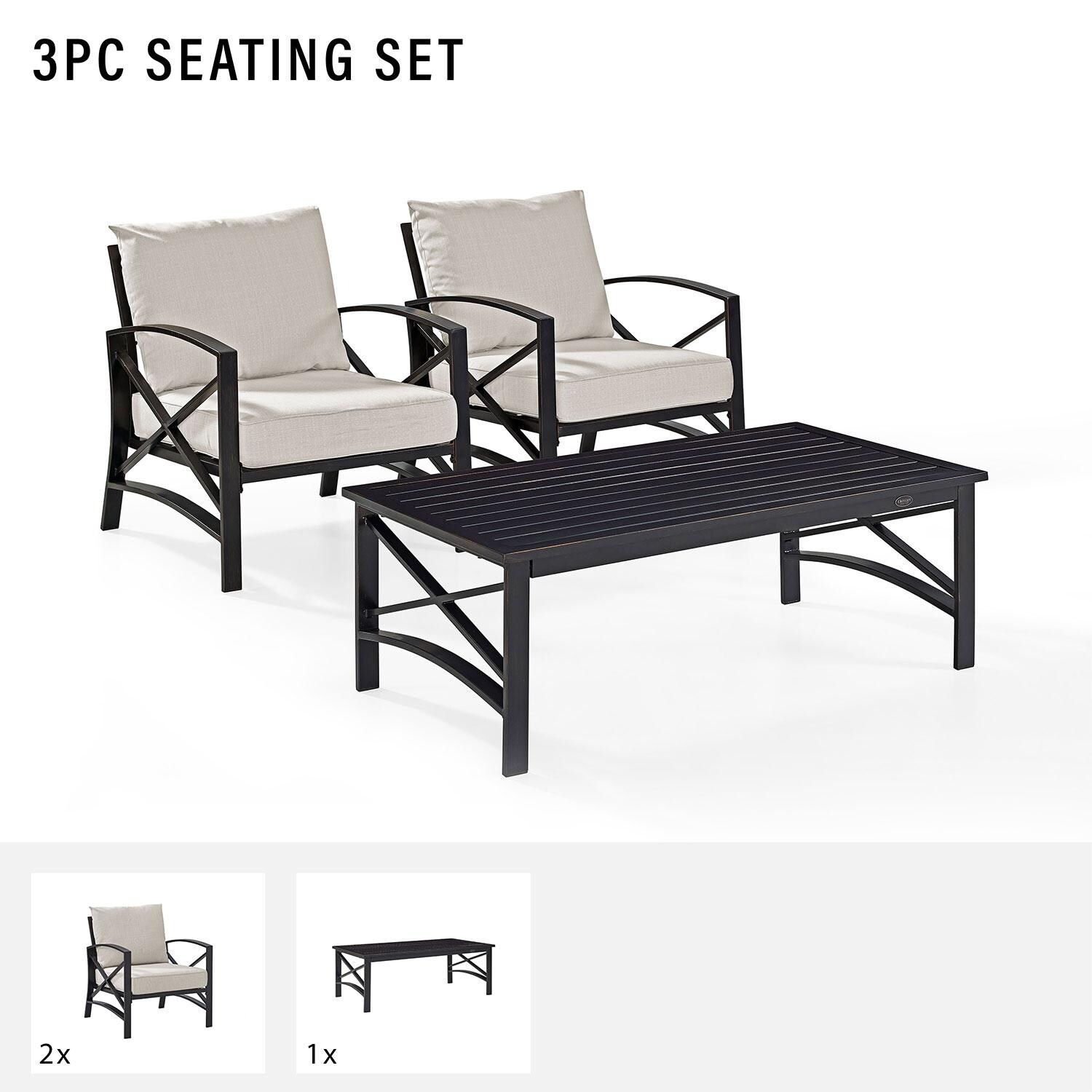 Ultimate Patio UP-82245BZ-OL 3Pc Outdoor Chair Set in Oatmeal - Included in Set (Two Club Chairs and Coffee Table) - Diagram thumbnail