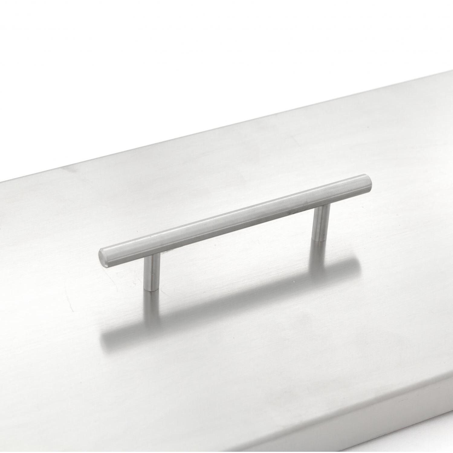  BBQGuys Signature Series 75-Inch Linear Pan Cover - Stainless Steel - Handle Detail thumbnail