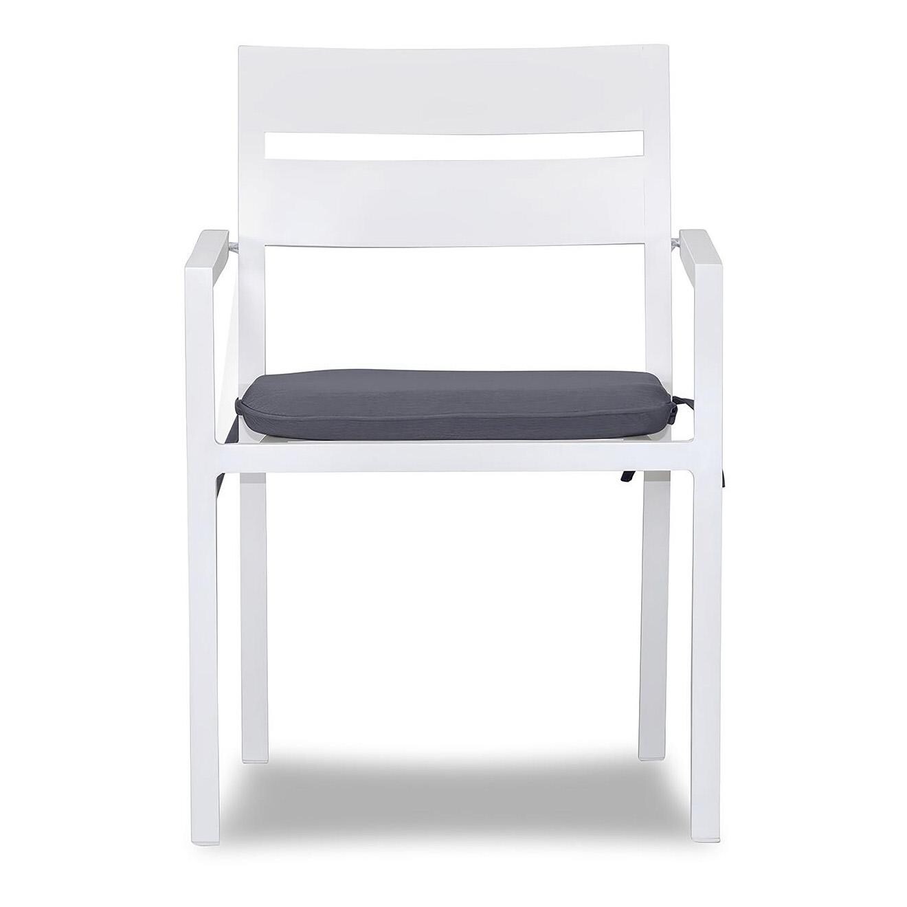 Calm Bay Aluminum Dining Arm Chair in White/Canvas Charcoal by Lakeview Outdoor Designs - Front - White Background thumbnail