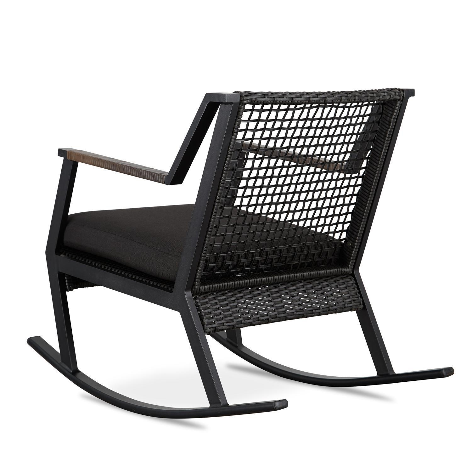 Lakeview Rustic Bay Black 2 Pc Aluminum Rocker Chair Set - Rear View - White Background thumbnail