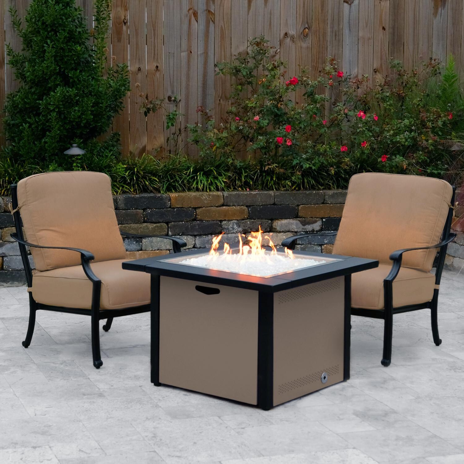 Lakeview Outdoor Designs Challenger 36-Inch Fire Pit Table - Lifestyle - Shown w/ Optional Clear Fire Glass thumbnail