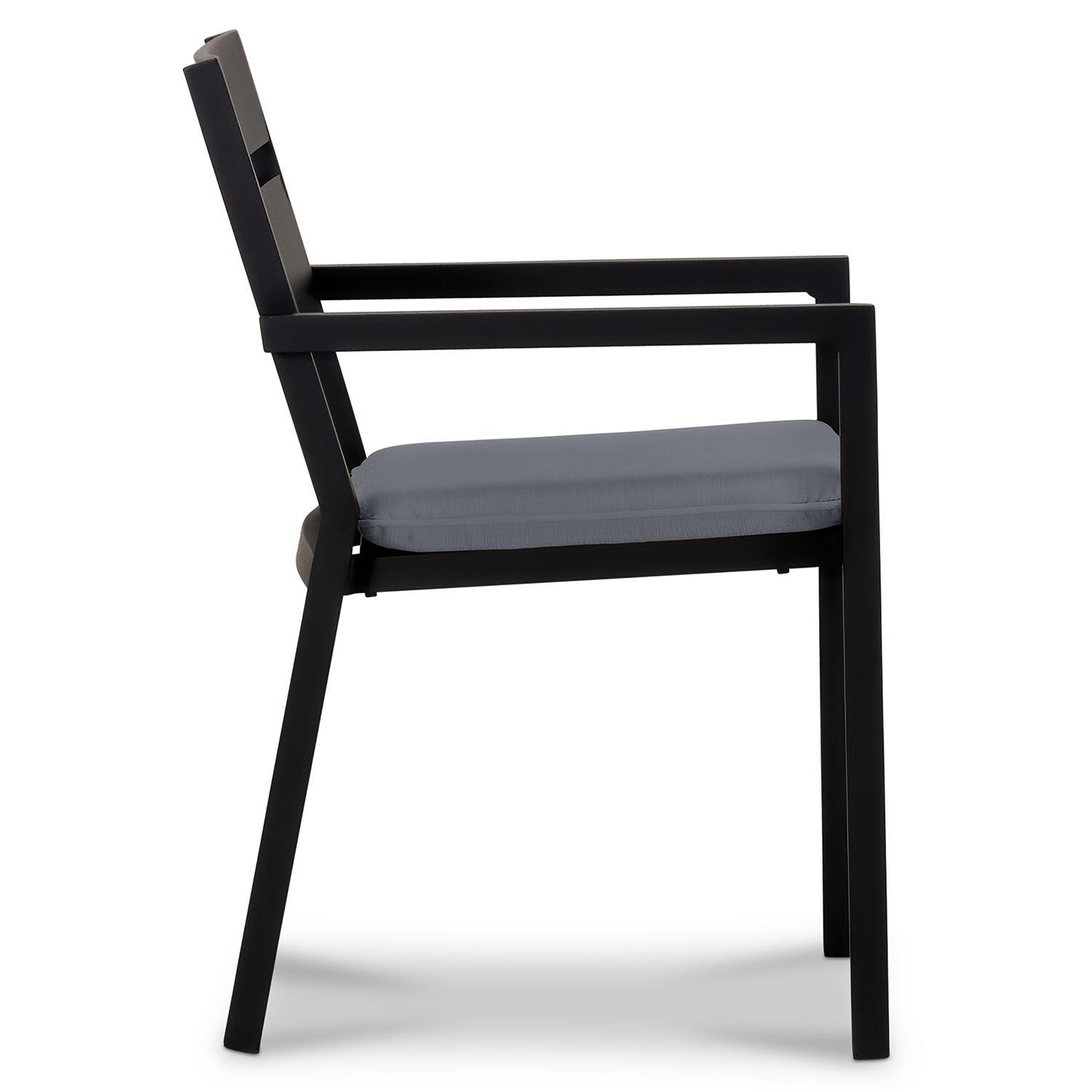 Calm Bay Aluminum Dining Arm Chair in Black/Canvas Charcoal by Lakeview Outdoor Designs - Side - White Background thumbnail