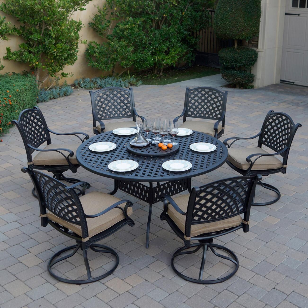 Darlee B/DL13-8PCAR-30D3921-S Nassau 8 Pc Cast Aluminum Dining Set in Antique Bronze w/ Sesame Cushions - Set - Lifestyle thumbnail