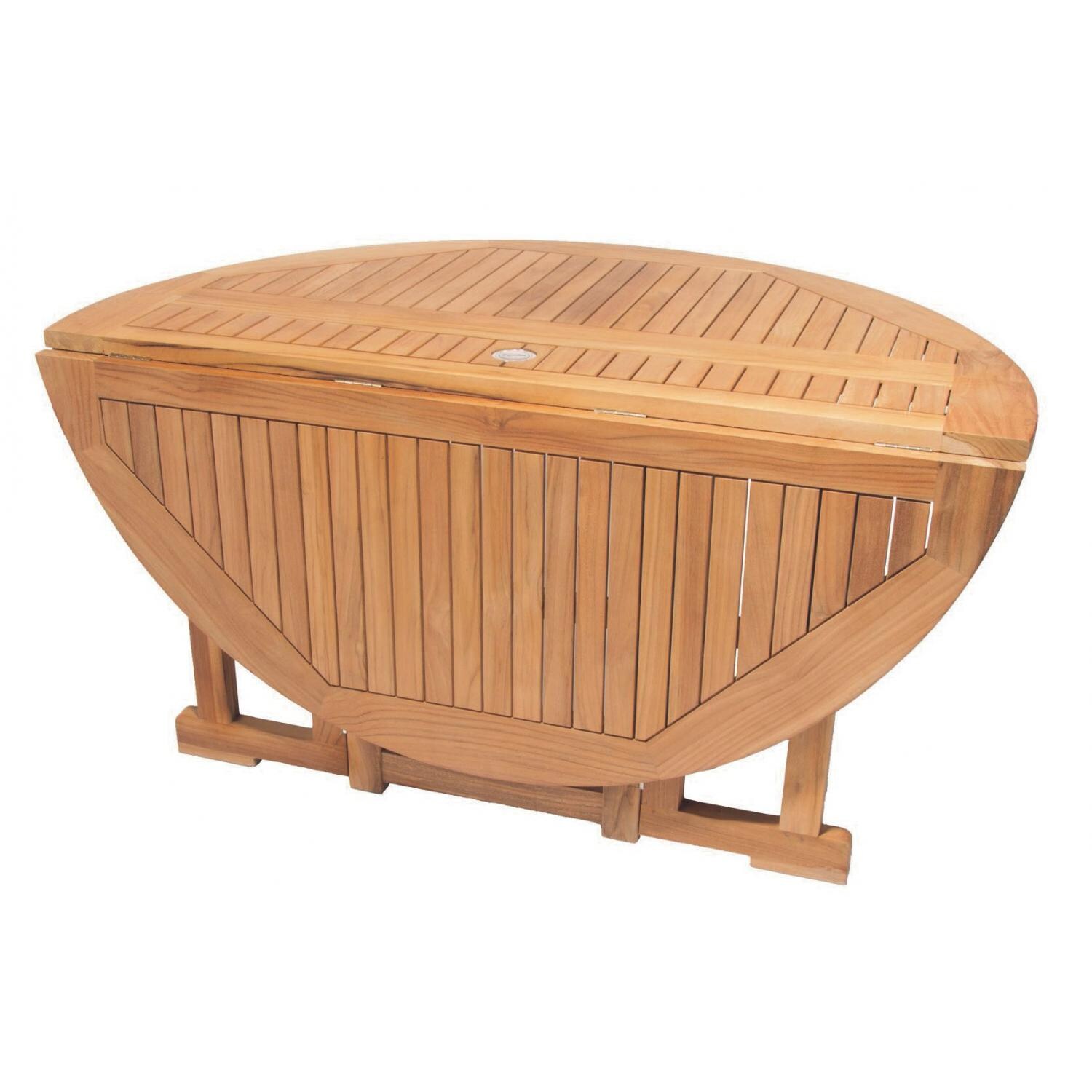 Royal Teak Collecton 72 Inch Round Teak Patio Dining Table With Drop Leaf - 1 Leaf Dropped thumbnail