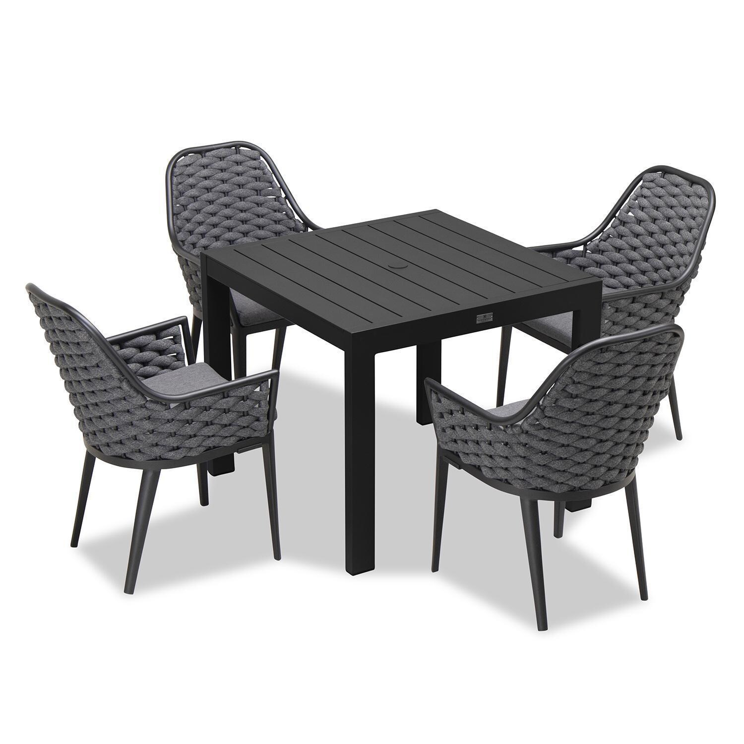 Chloe Bay 4 Seat Aluminum Square Dining Table in Black by Lakeview - Top Angle View - White Background thumbnail