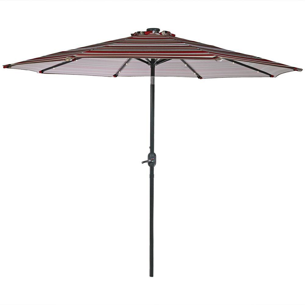 Ultimate Patio 9 Ft. Solar Lighted Octagonal Patio Umbrella W/ Crank Lift - Awning Stripe Canopy - Open thumbnail