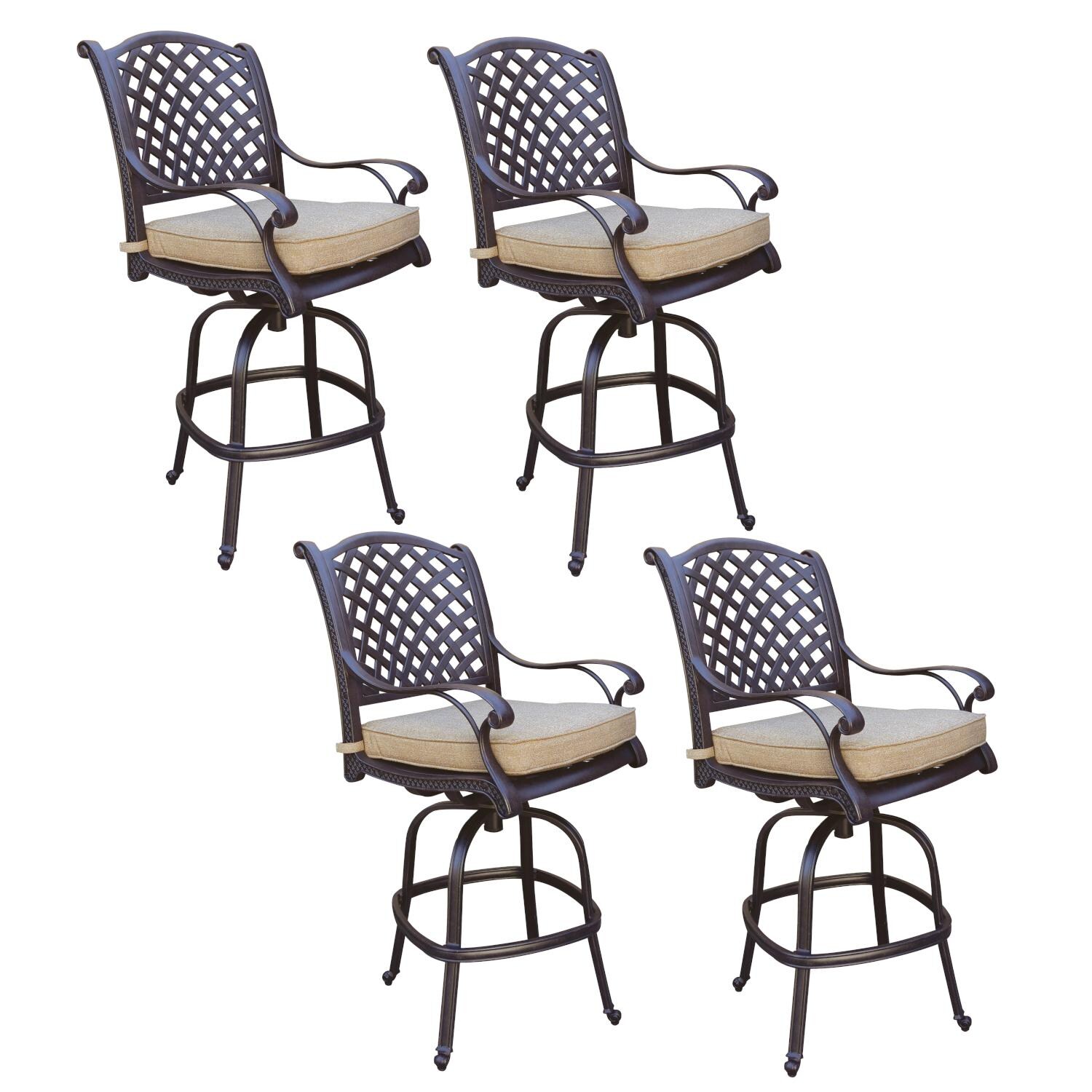 Nassau Cast Aluminum 4 Pc Set Swivel Bar Stool Set in Antique Bronze/Sesame by Darlee