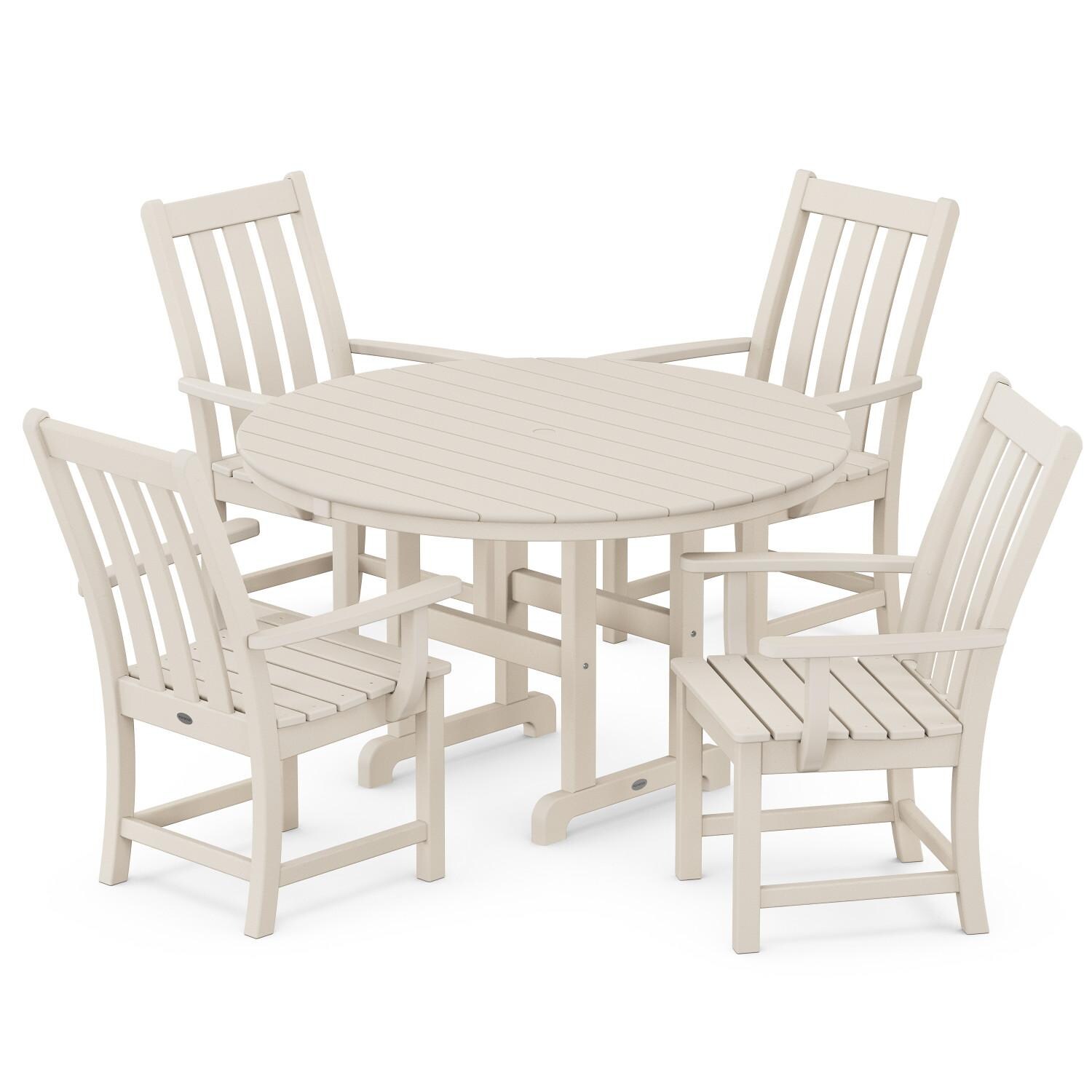 POLYWOOD Vineyard 5-Piece Round Arm Chair Dining Set - Sand
