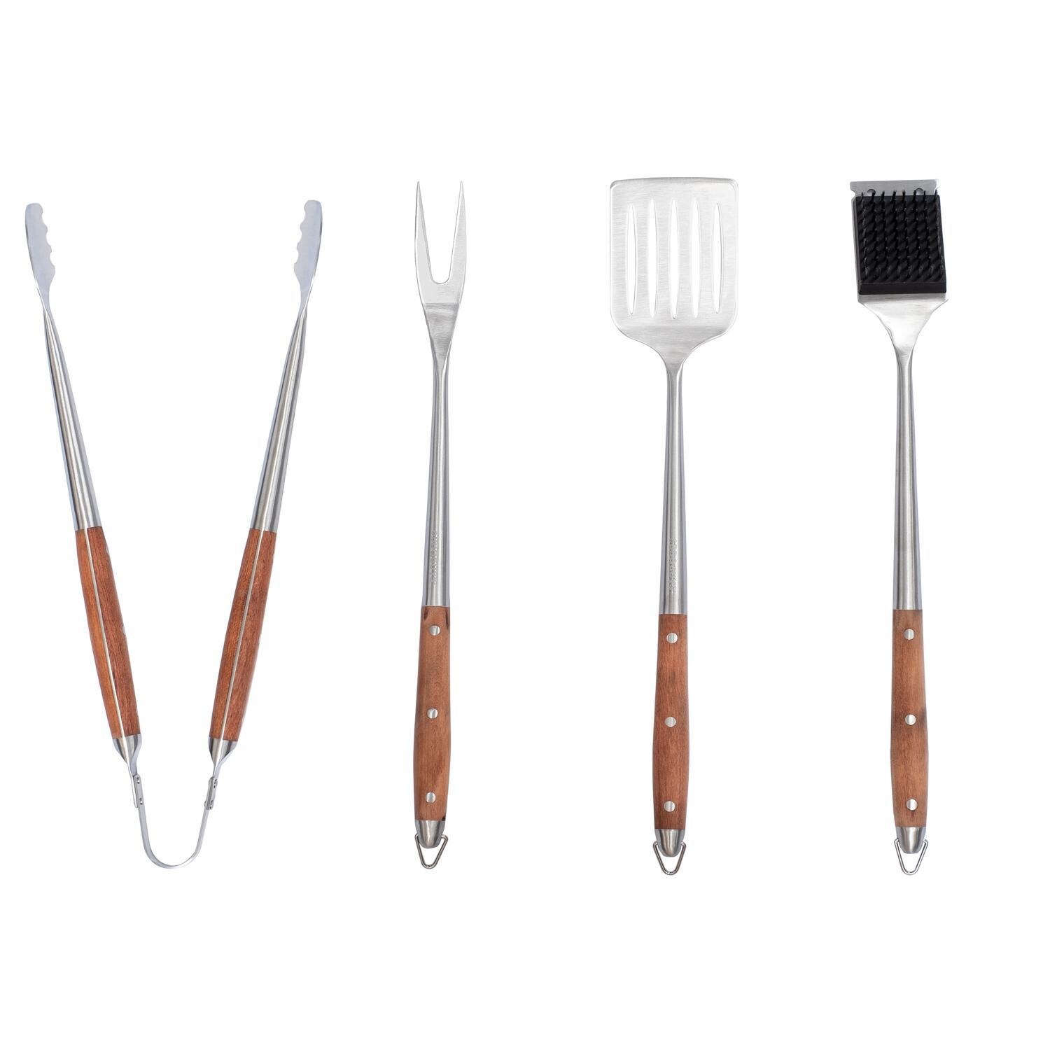 BBQGuys Signature BBQ-4PCW-TST 4-Piece Stainless Steel W/ Wooden Handles Tool Set thumbnail