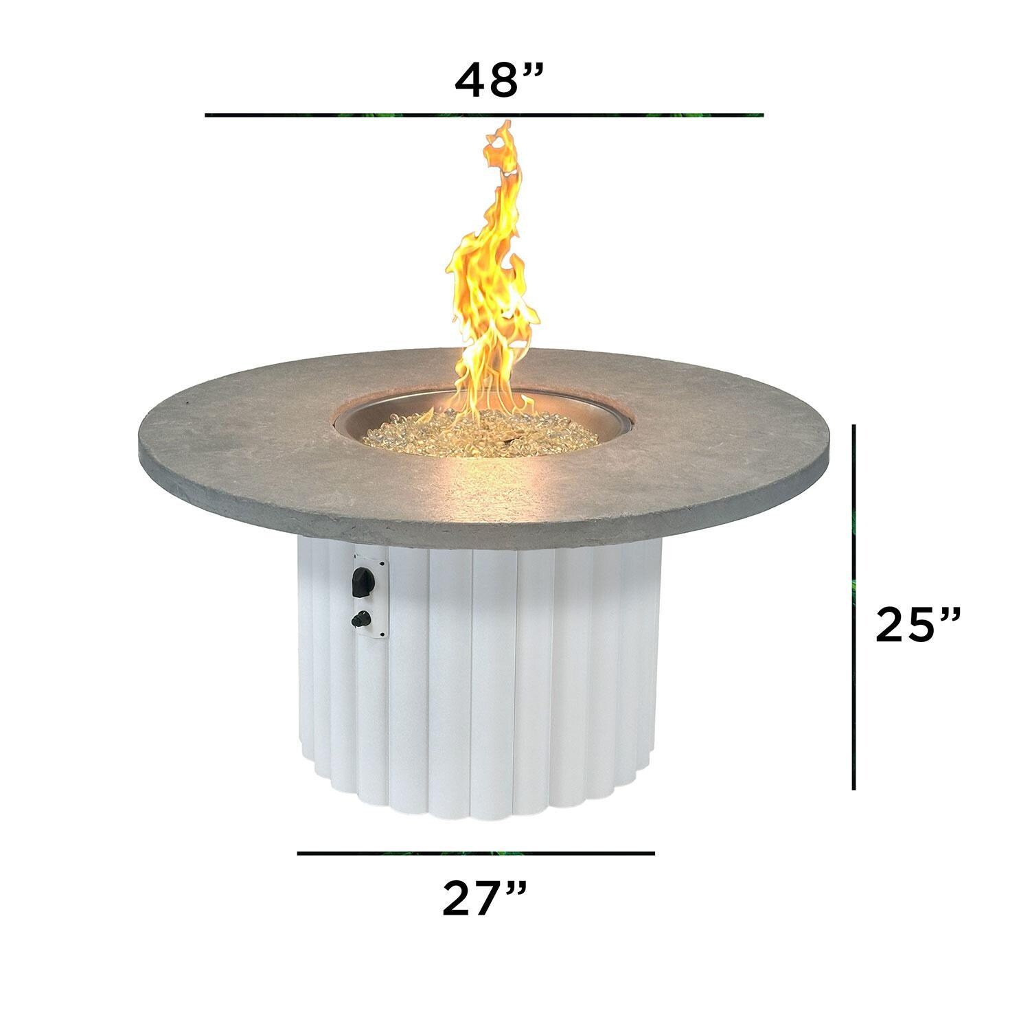 Reverie REVRWH-48-K-NG 48-in Round Aluminum Natural Gas Fire Pit Table w/ Relic Grey Supercast Top & White Base (Ships Propane w/ Conversion Kit) - Dimensional thumbnail