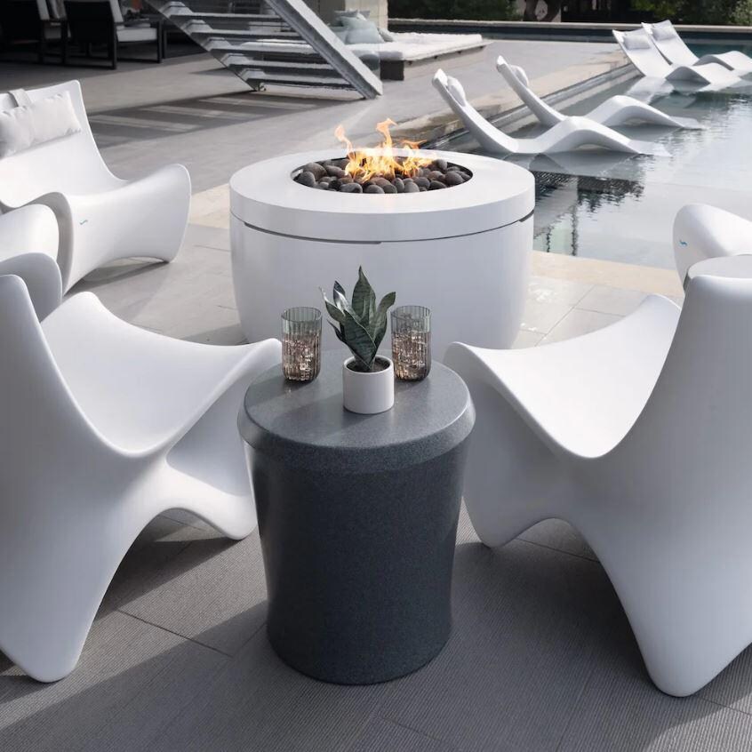 Ledge Lounger Affinity Side Table - Granite Grey - Shown by Fire Pit - Lifestyle thumbnail