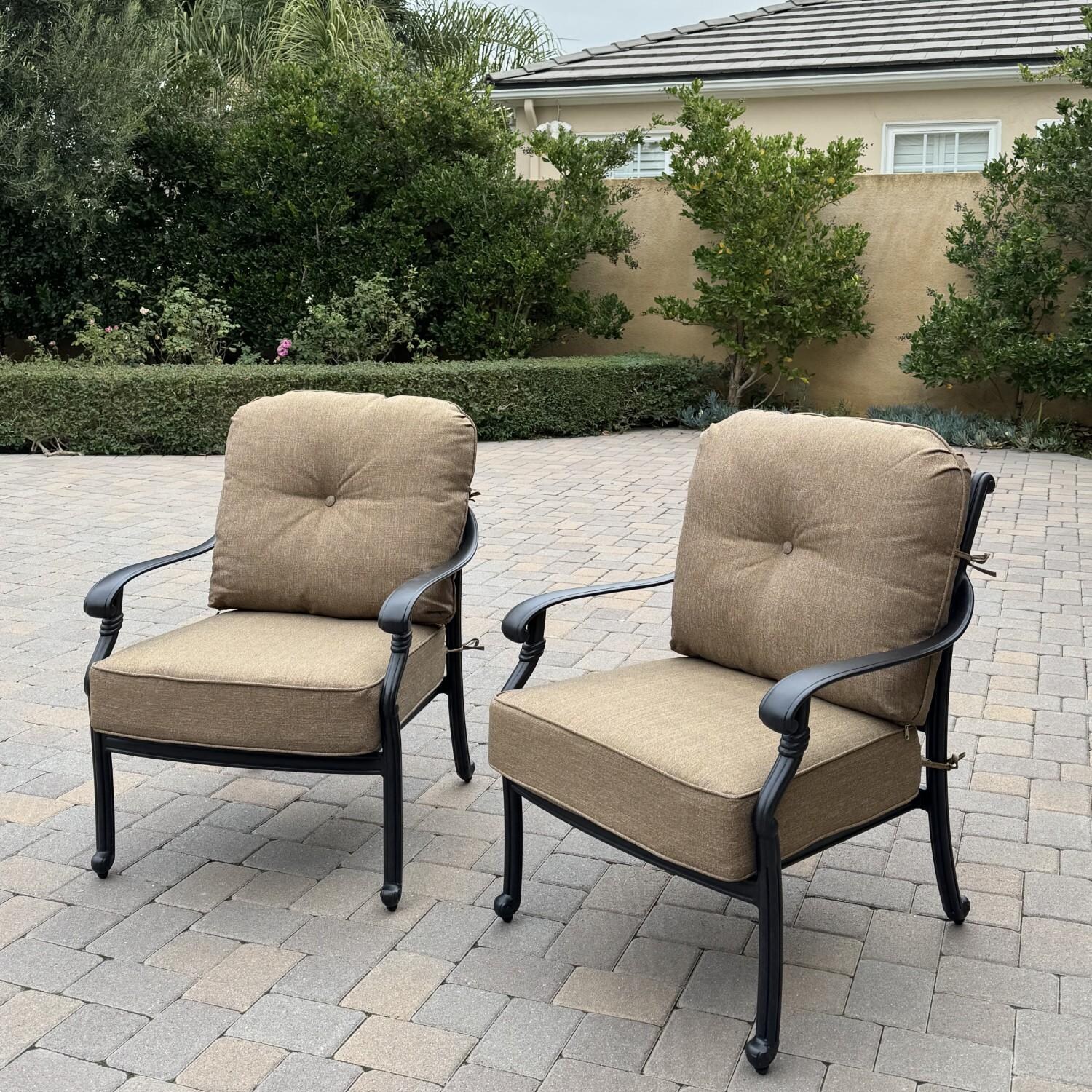 Santa Monica 5 Pc Cast Aluminum Seating Set w/ 47 Inch Round Fire Pit Table in Sesame/Antique Bronze by Darlee - Club Chairs - Lifestyle thumbnail