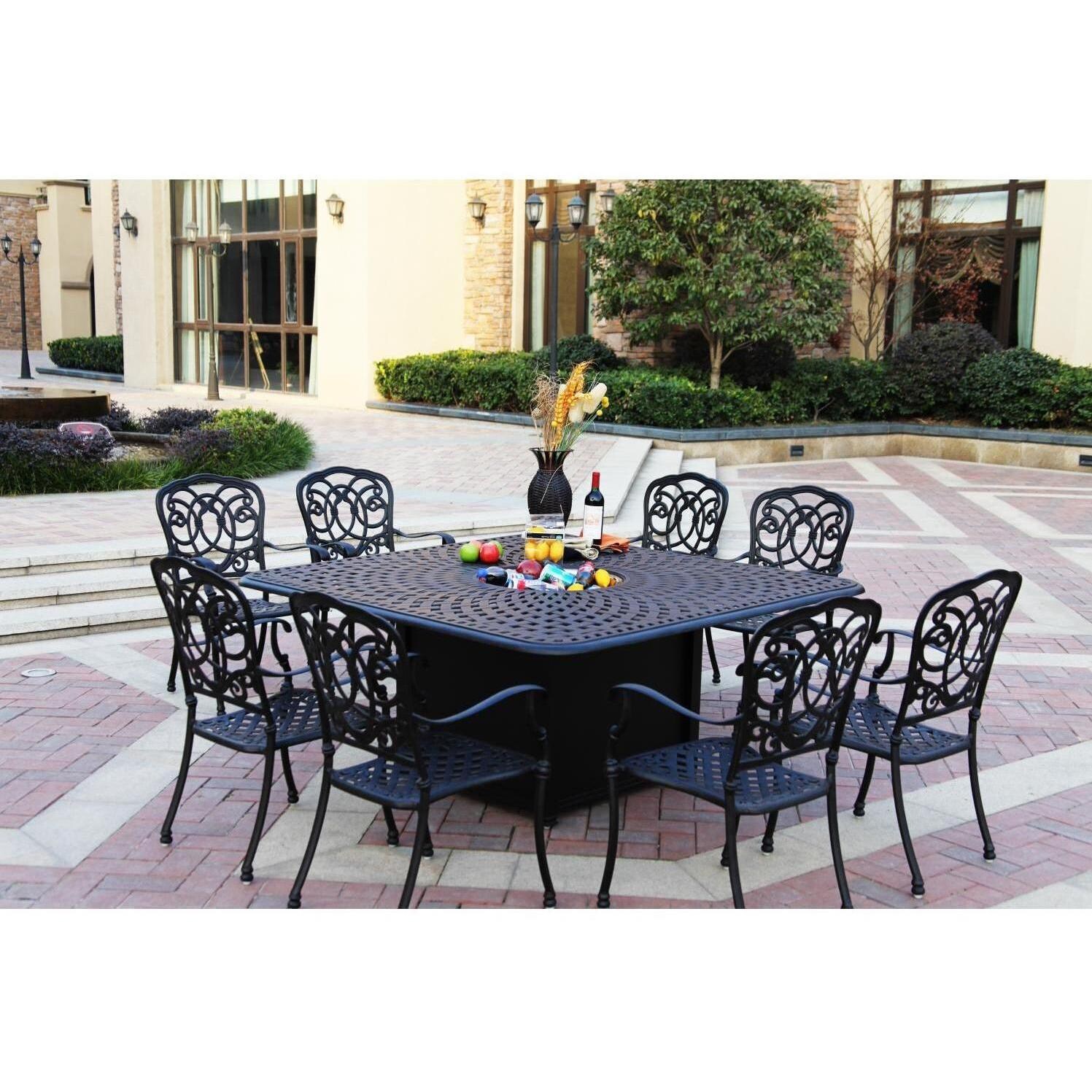 Darlee Florence 8-Person Patio Fire Pit Dining Set thumbnail