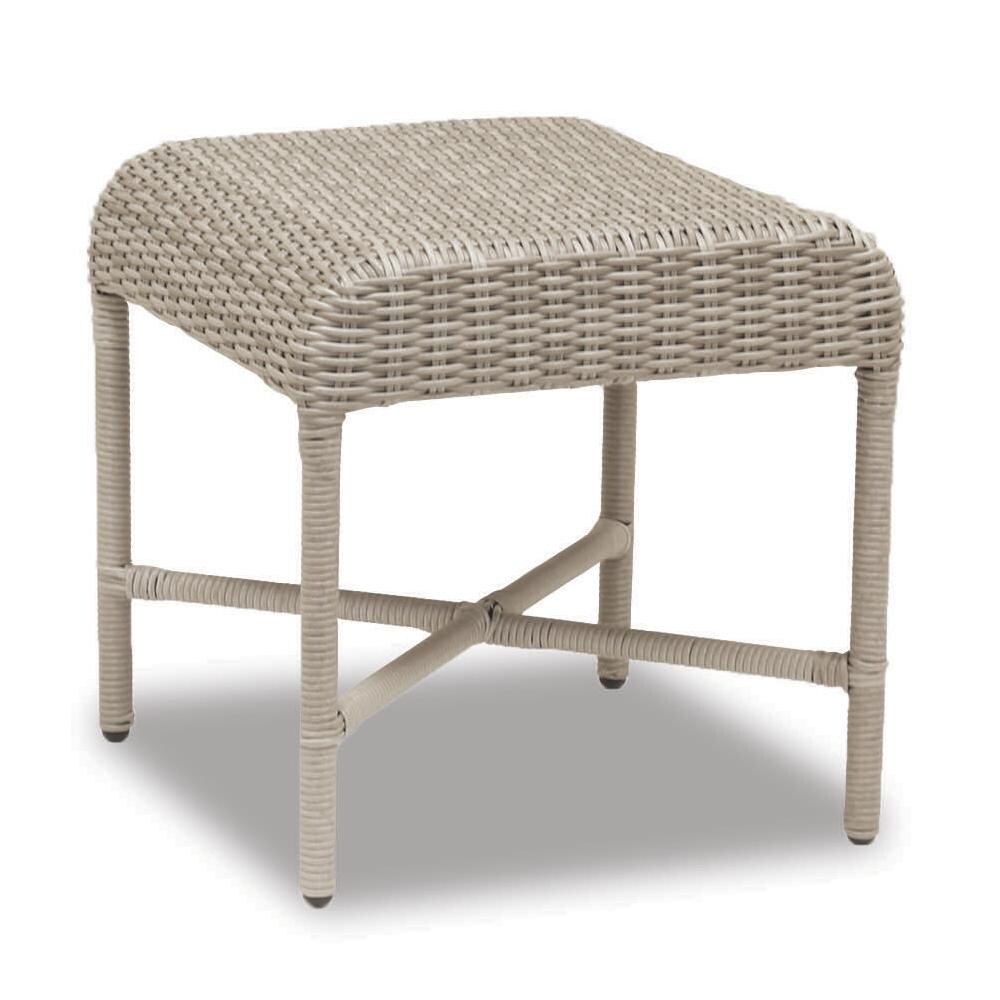 Sunset West - Manhattan 3 Piece Resin Wicker Patio Conversation Set W/ End Table, Ottoman, & Sunbrella Linen Canvas Cushions - Manhattan 21-Inch Square Patio End Table thumbnail