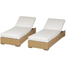 Leucadia 2 Piece Wicker Patio Chaise Lounge Set W/ Sunbrella Canvas Flax Cushions By Sunset West