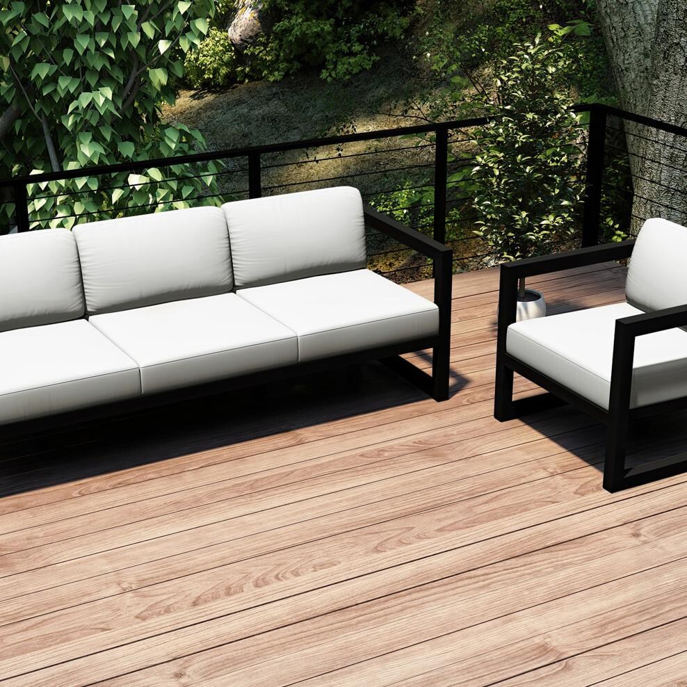 Lakeview MSTYCV-BK-2SS-CN Misty Cove 2 Pc Aluminum Seating Set in Black w/Canvas Natural Cushions by Lakeview Outdoor Designs - Set Outside Cropped - Lifestyle thumbnail