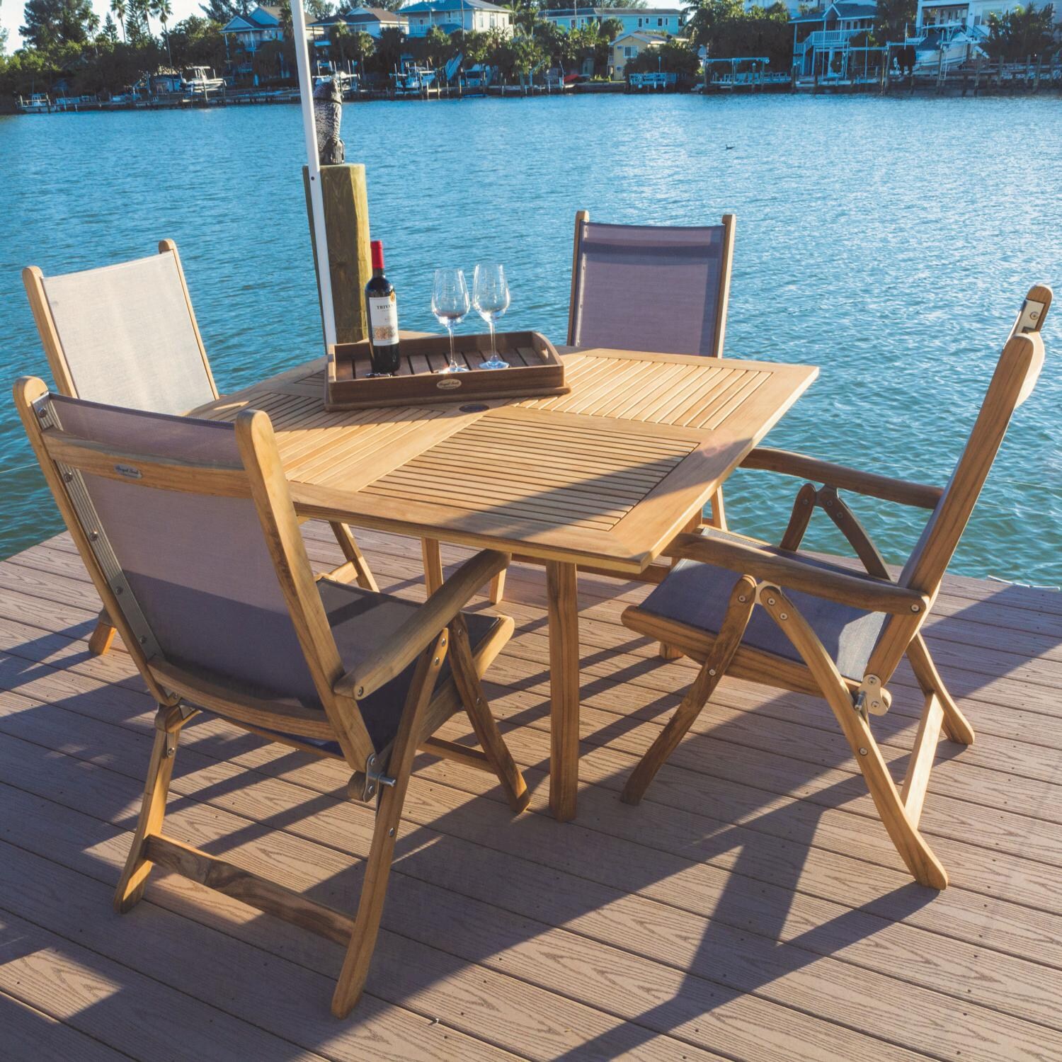 Royal Teak Collection 5 Piece Florida Teak Patio Dining Set With 50 Inch Square Table - Gray Sling thumbnail