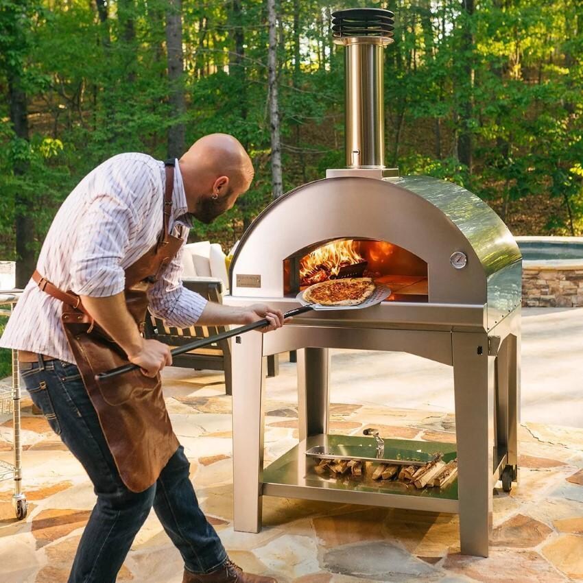 Fontana Forni FTMF-S Mangiafuoco Wood-Fired Steel Pizza Oven On Cart - Stainless Steel - Lifestyle thumbnail