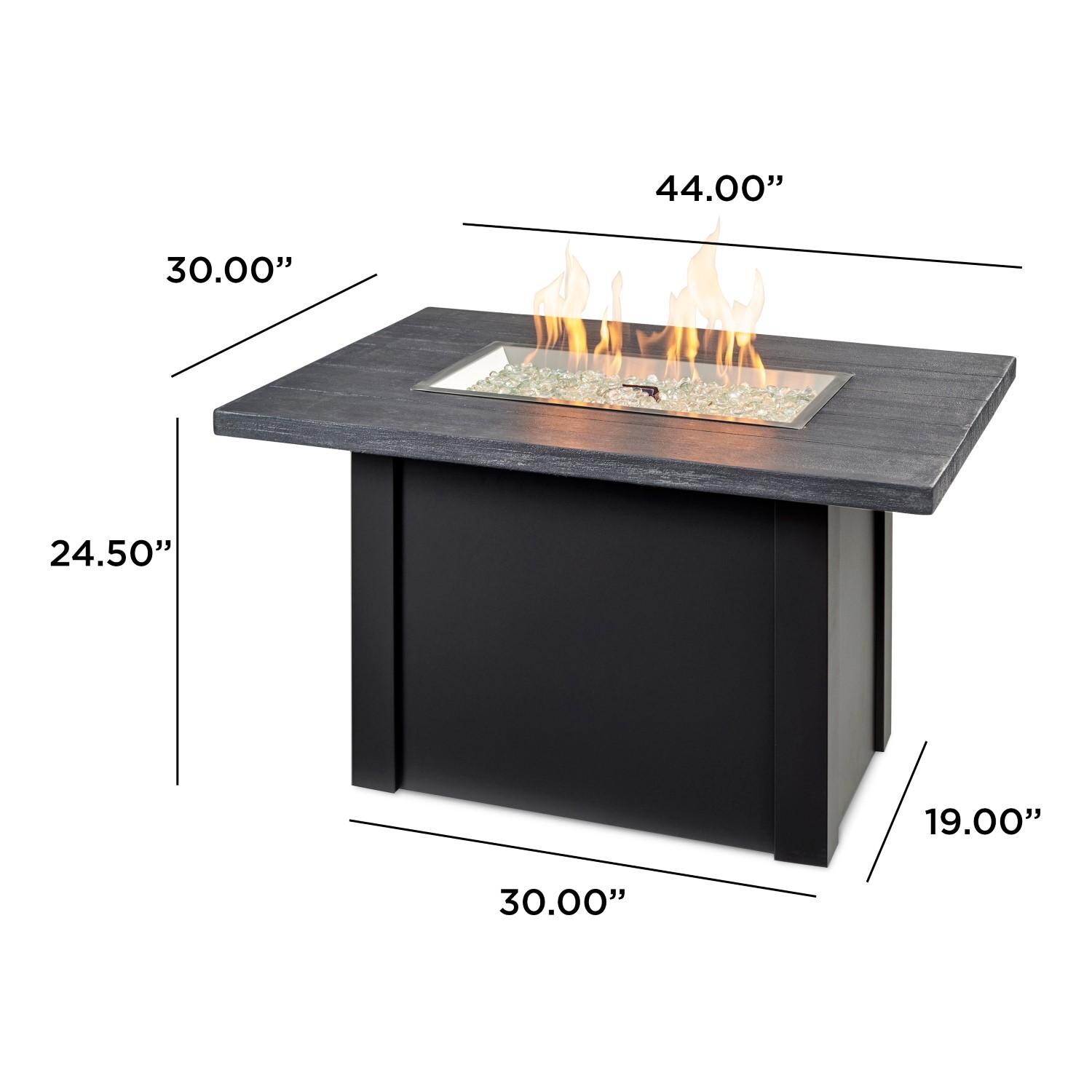Havenwood 44 Inch Fire Pit Table W/ Carbon Grey Top & Black Base - Dimensional thumbnail