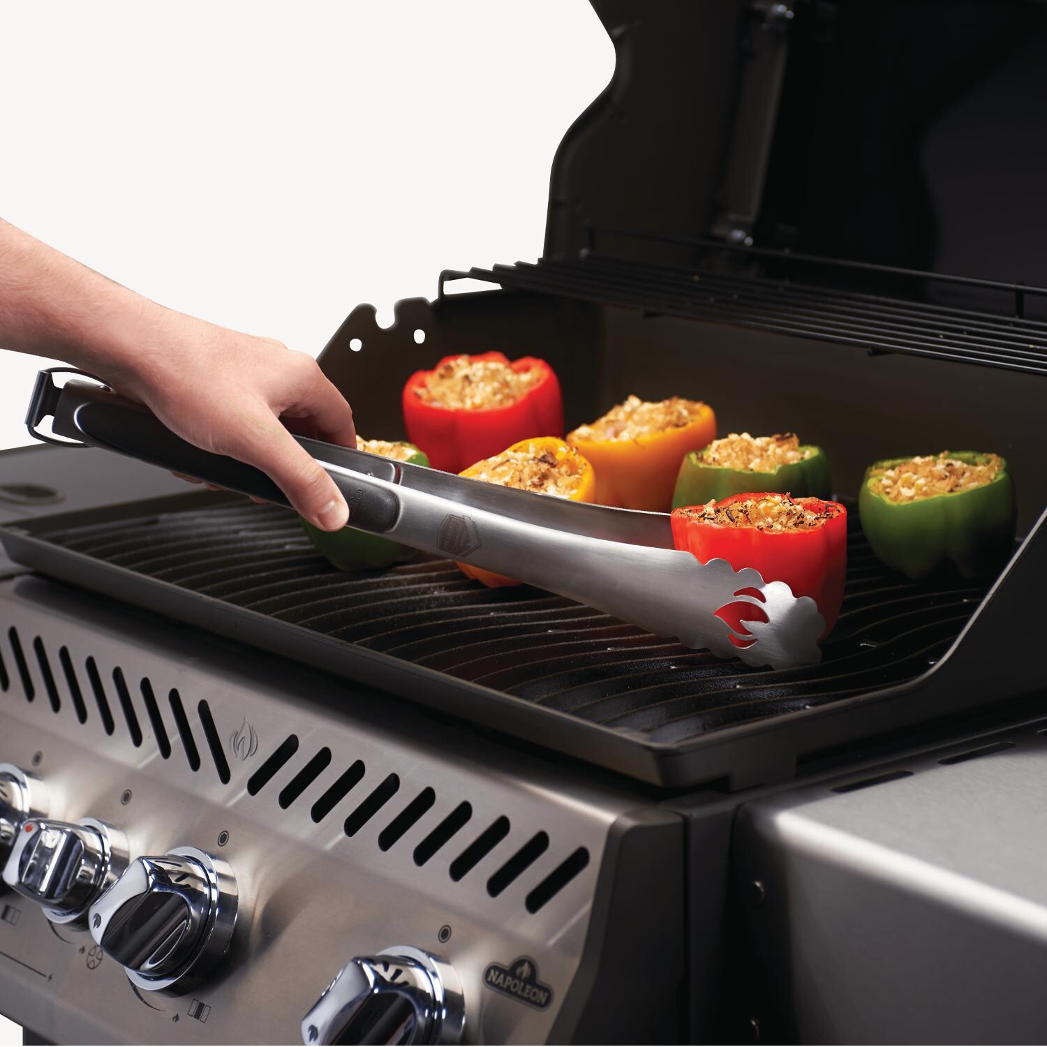 Napoleon Executive 3-Piece Stainless Steel BBQ Tongs In Use thumbnail