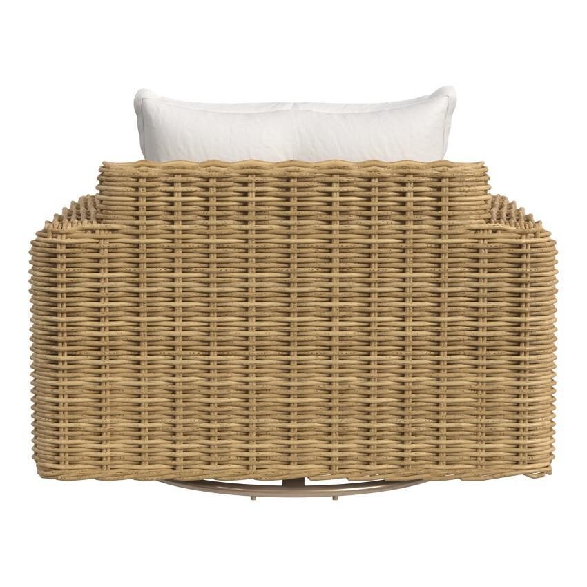 Playa Resin Wicker Oversized Swivel Club Chair in Medium Wood/Soothe Pearl by Sunset West - Rear - White Background thumbnail