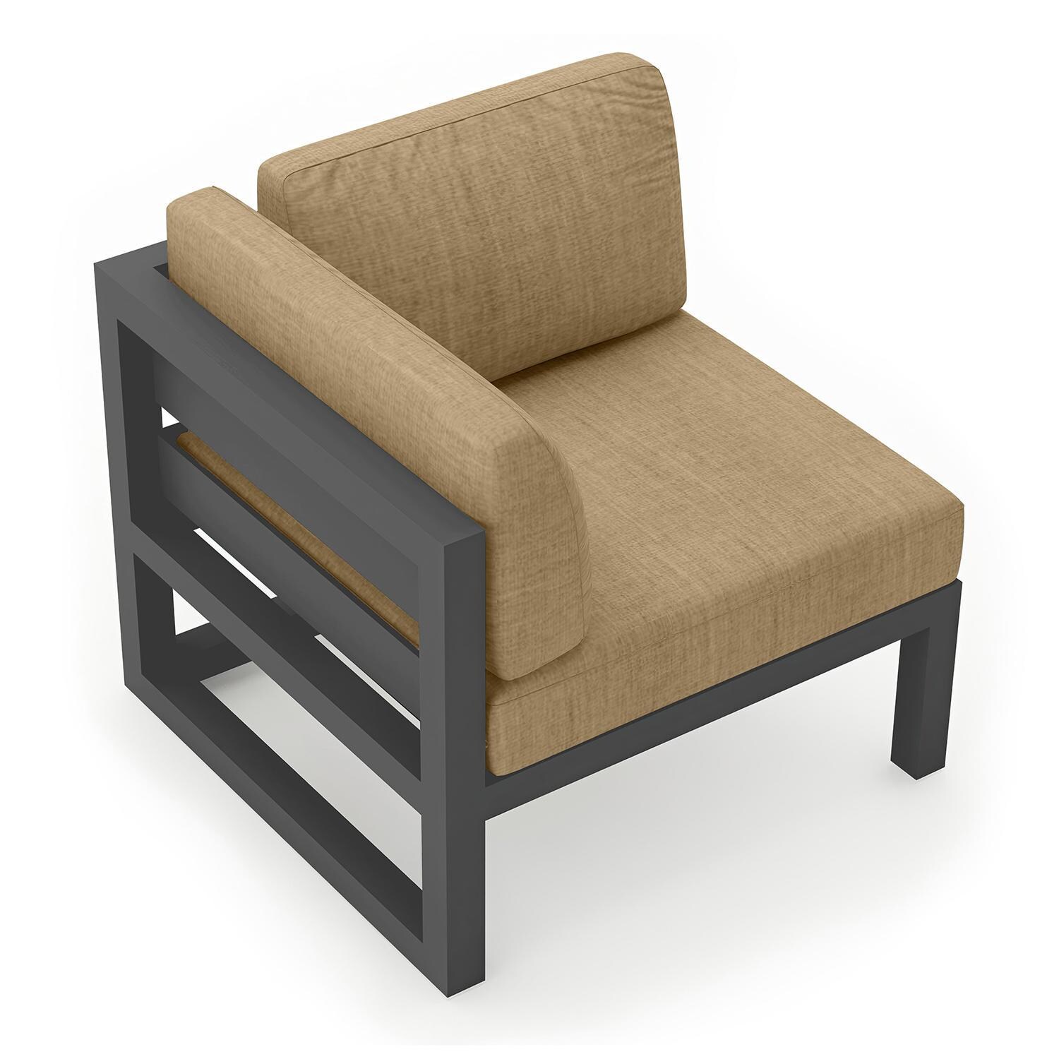 Misty Cove Aluminum Corner Club Chair in Slate w/Heather Beige by Lakeview - Top Angle View - White Background thumbnail