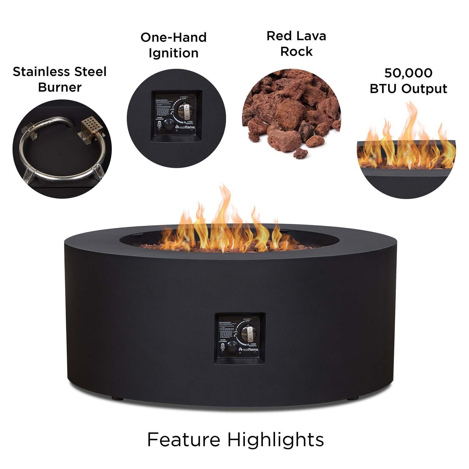 Elysian 36 Inch Round Powder Coated Steel Propane Fire Pit Table in Black by Lakeview Outdoor Designs - Features thumbnail