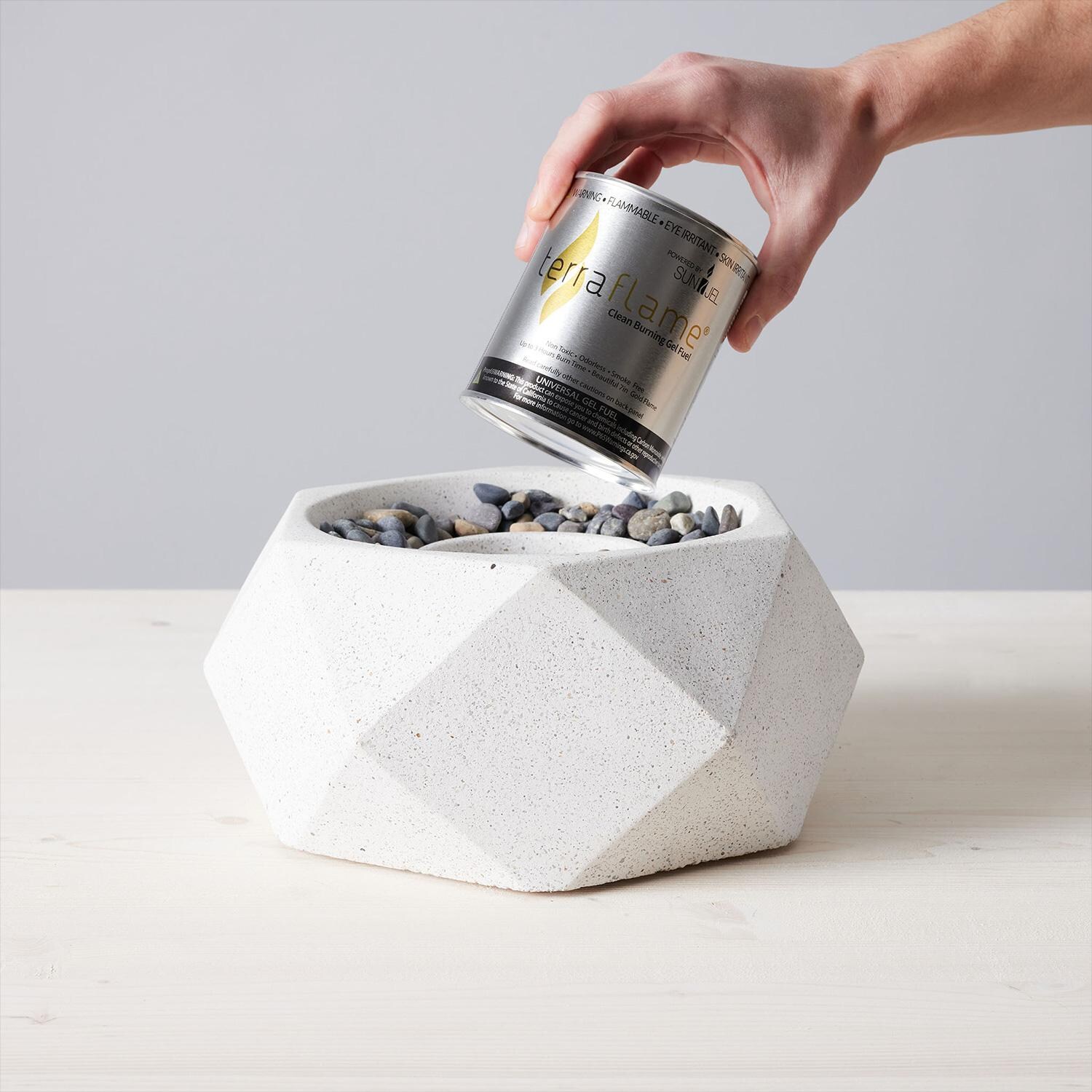 TerraFlame Geo Table Top Fire Bowl - White - Gel Fuel Added thumbnail