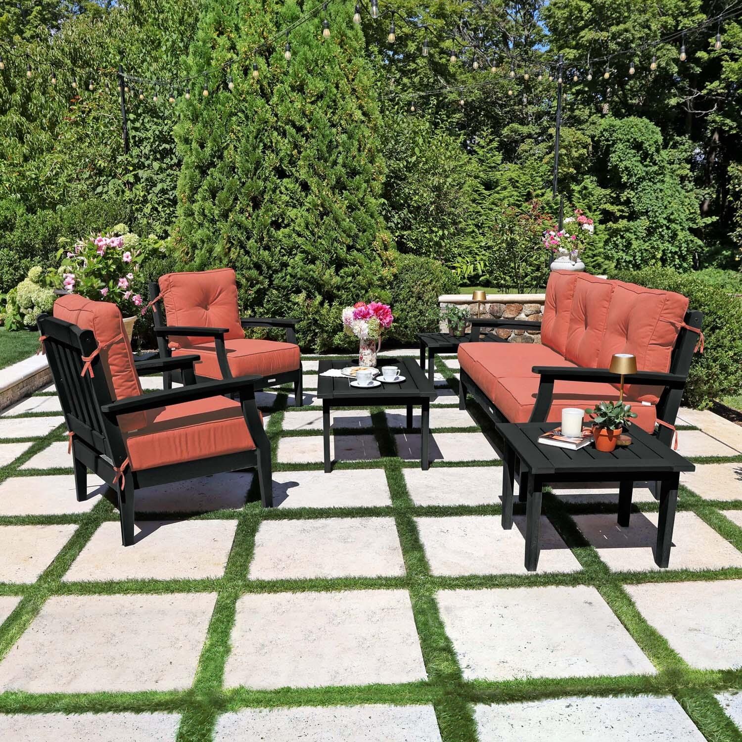 Blushing Bay 6 Pc Recycled Plastic Seating Set w/ Sofa in Canvas Persimmon/Black by Lakeview Outdoor Designs - Side View - Lifestyle thumbnail