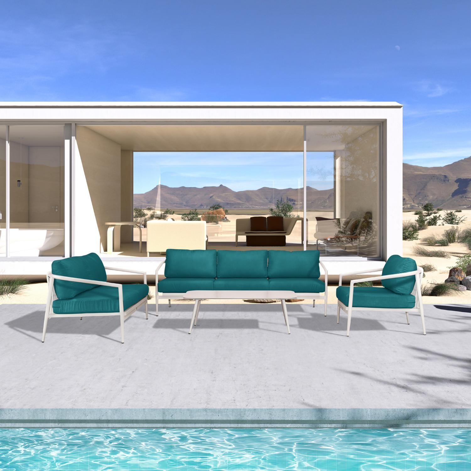 Midnight Cove 4 Pc Aluminum Seating Set w/ Sofa & Loveseat in Urban Stone/Spectrum Peacock by Lakeview Outdoor Designs