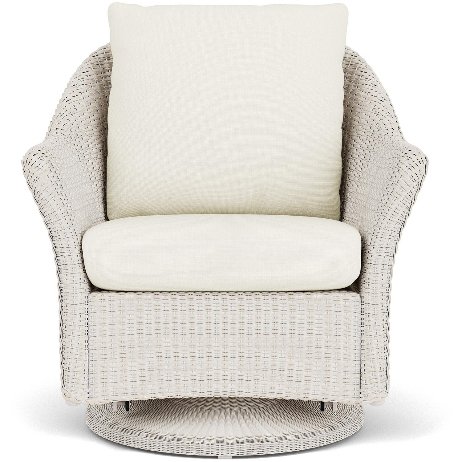 Lloyd Flanders Weekend Retreat Swivel Glider Lounge Chair in Antique White Finish W/ Sailcloth Salt Fabric thumbnail