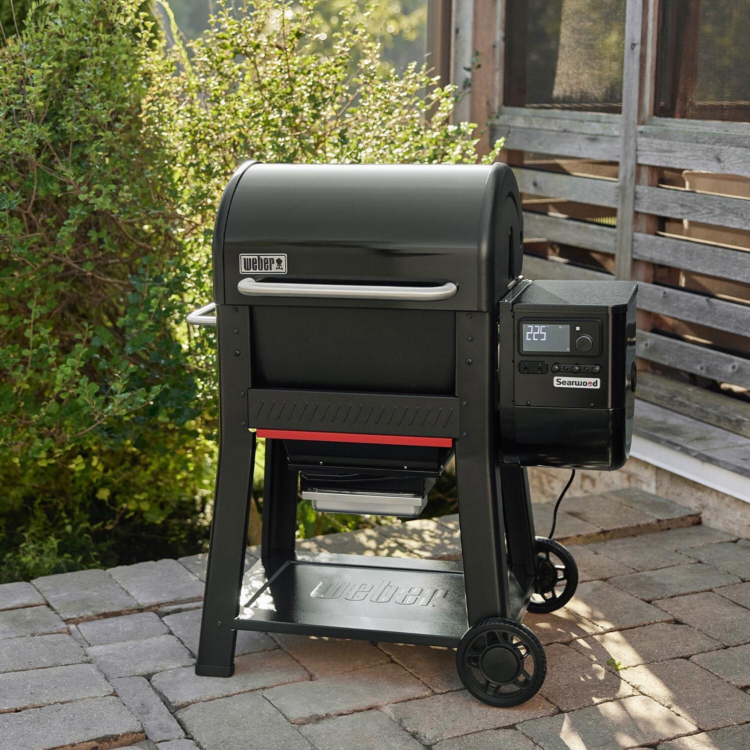 Weber 1500120 Searwood 600 Porcelain Coated Steel Pellet Grill - Back Patio - Lifestyle thumbnail