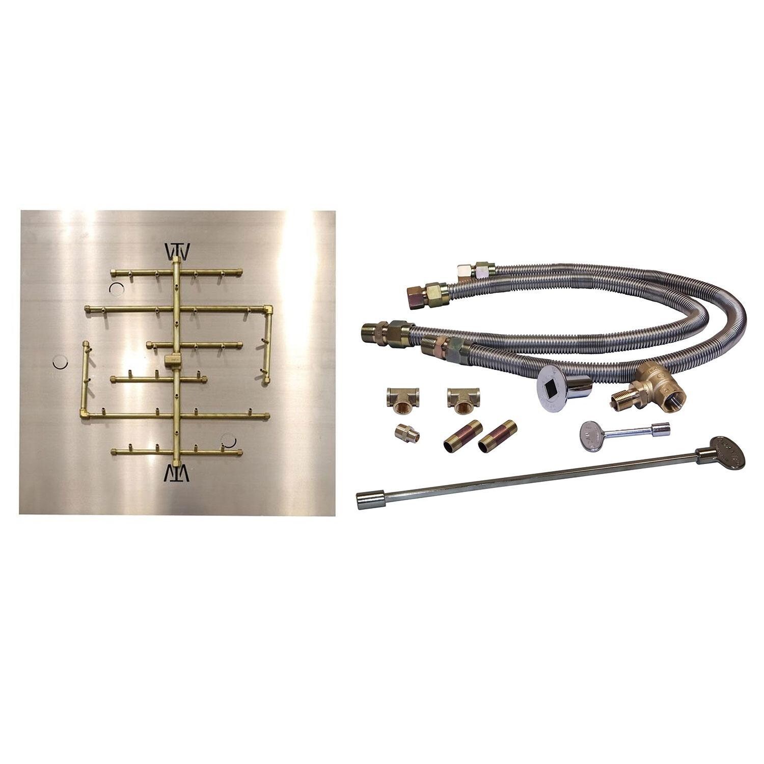 Warming Trends 24 3/4 X 22 CROSSFIRE Brass Natural Gas/Propane Burner w/ 36-in Square Plate & Double Flex Line Kit - White Background thumbnail