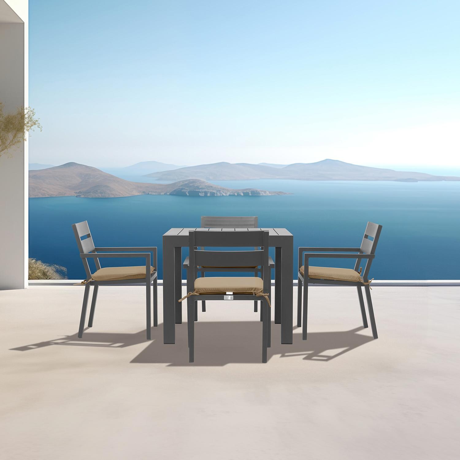 Calm Bay Classic 5 Pc Square Dining Set in Slate/Heather Beige by Lakeview - Lifestyle thumbnail