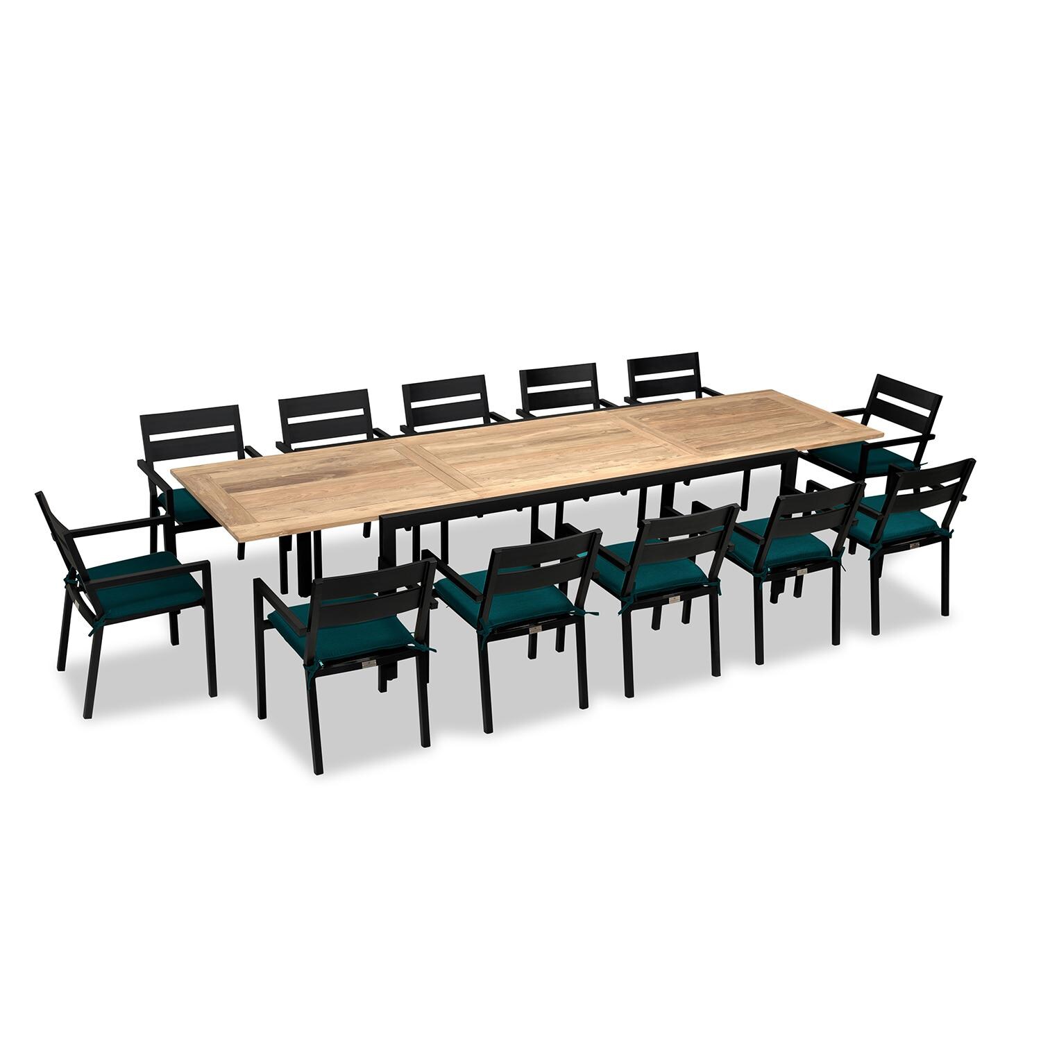 Calm Bay Communal 13 Pc Extendable Aluminum Dining Set in Black/Spectrum Peacock by Lakeview Outdoor Designs
