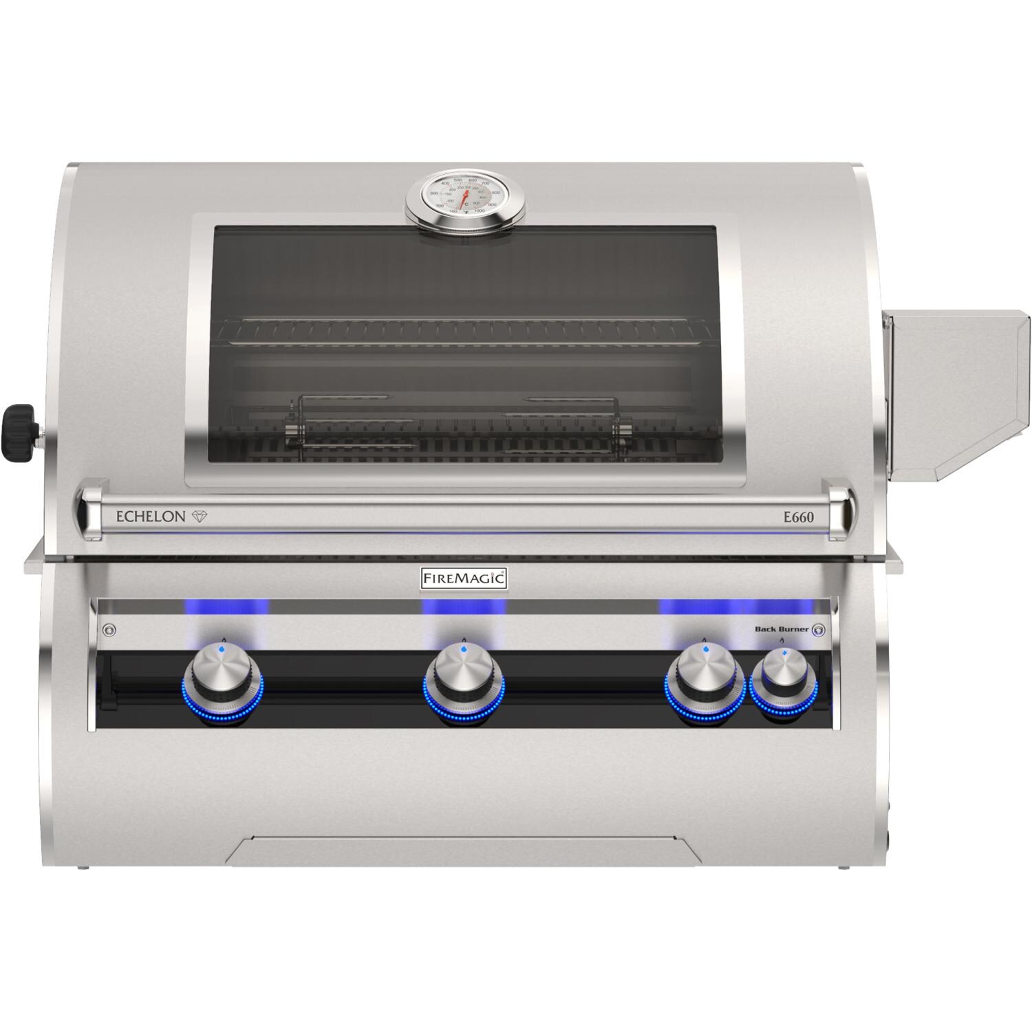 Fire Magic E660I-9LAN-W 30-Inch Built-In Natural Gas Grill w/ Rotisserie, Left Side Infrared Burner, Magic Window & Analog Thermometer - White Background thumbnail