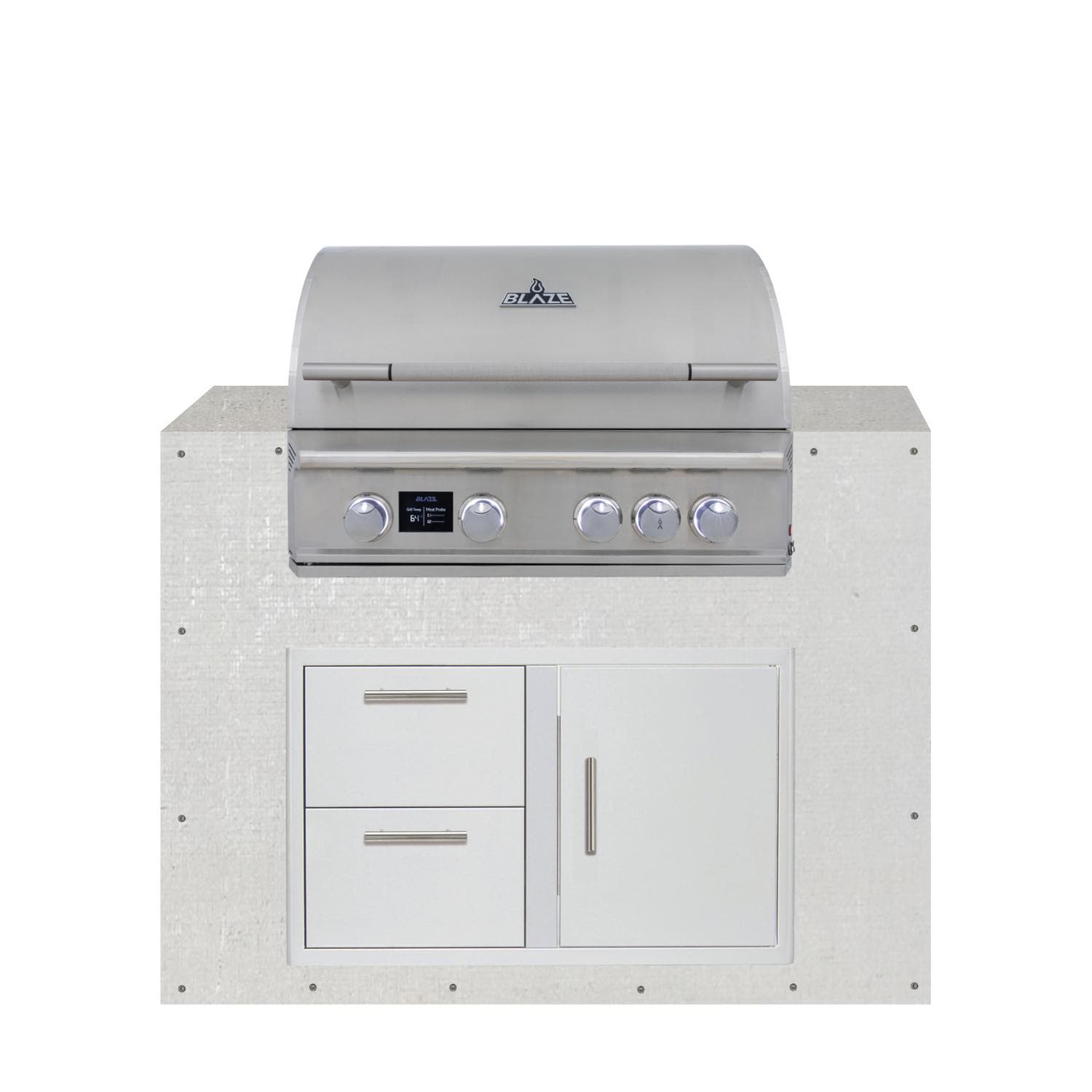 BBQGuys Signature 48-in Ready for Finish Outdoor Kitchen Module w/ Blaze LTE PRO 32-in Propane Grill & Double Drawer & Door Combo