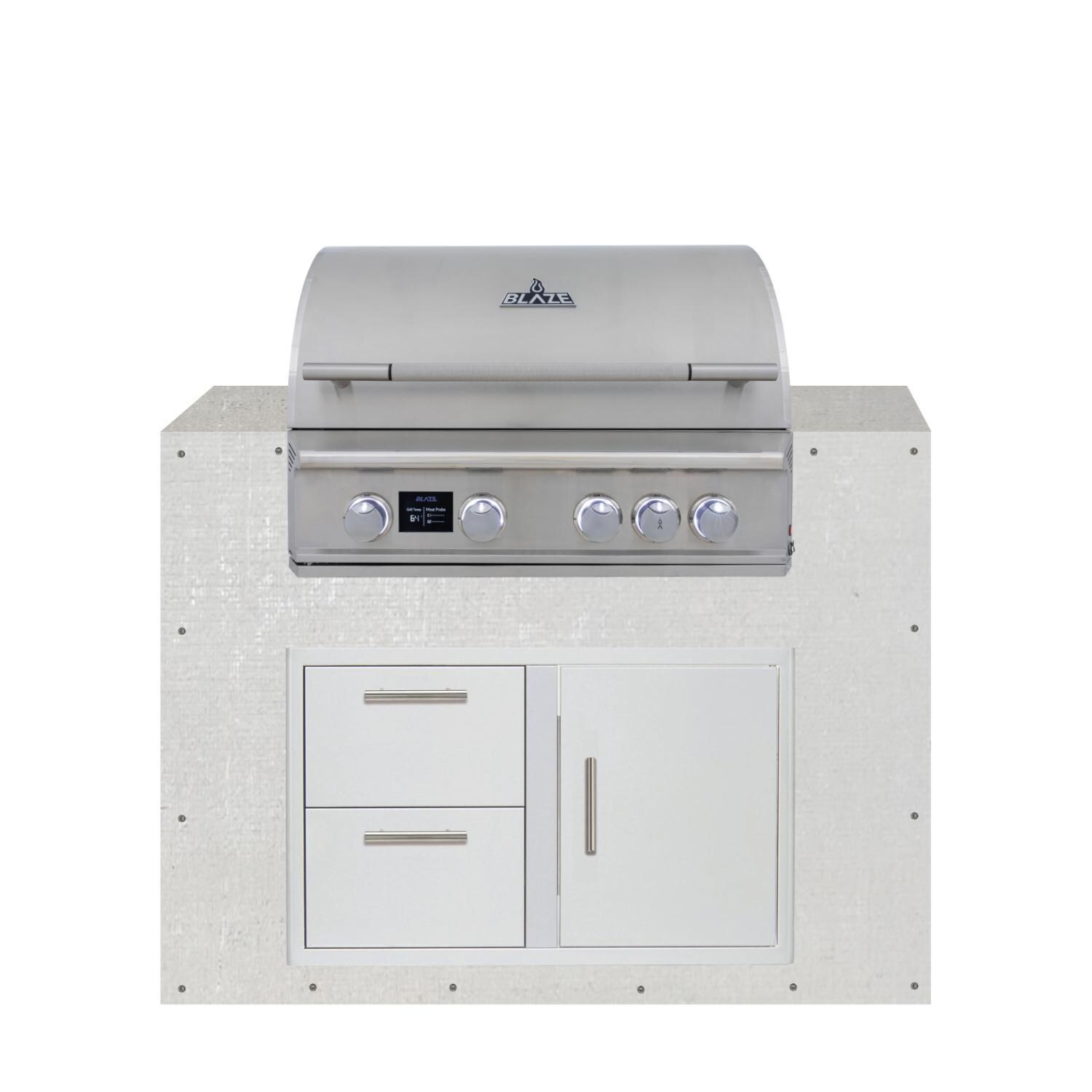 BBQGuys Signature 48-in Ready for Finish Outdoor Kitchen Module w/ Blaze LTE PRO 32-in Natural Gas Grill & Double Drawer & Door Combo