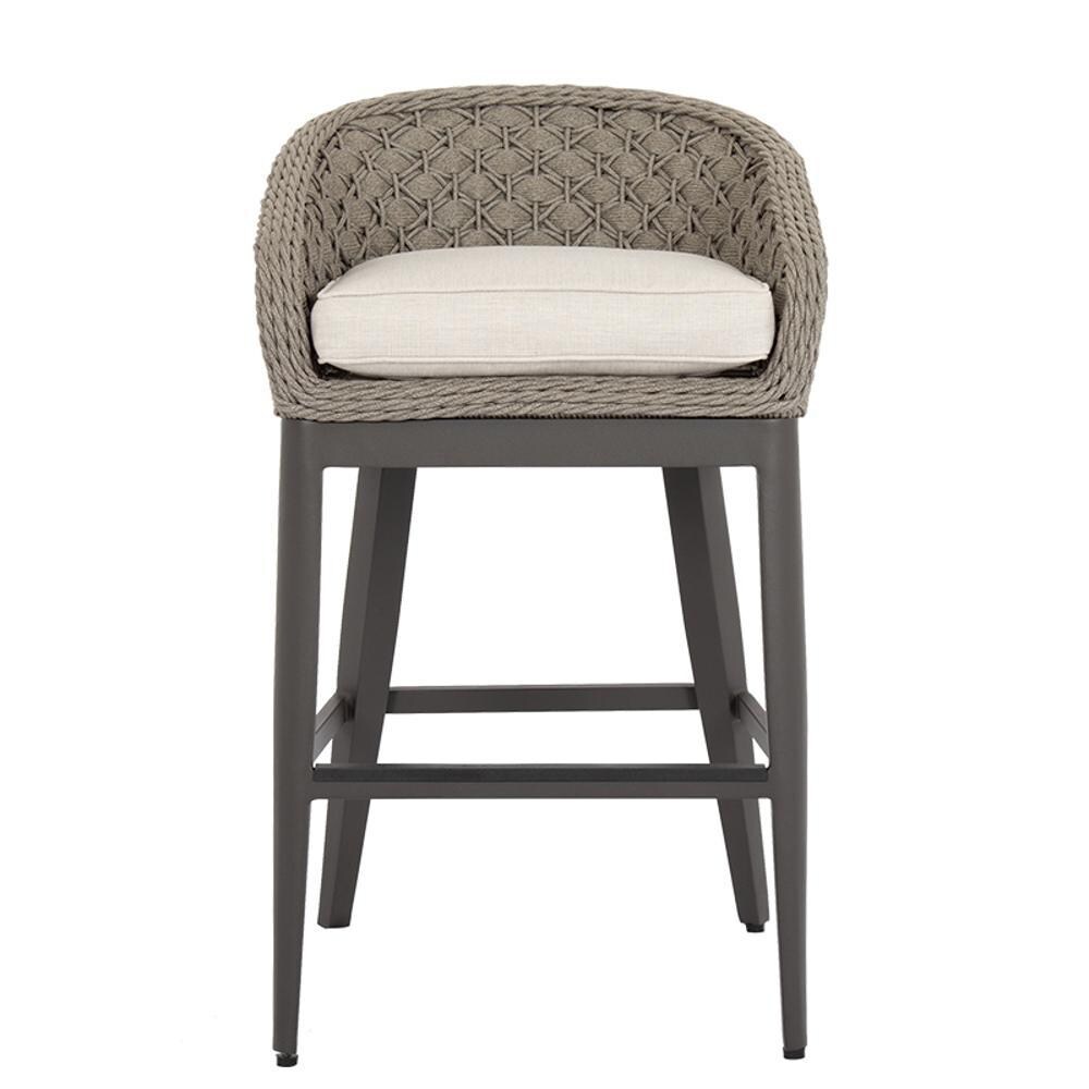 Sunset West - 4501-7B-57005 - Marbella Rope & Aluminum Patio Barstool W/ Sunbrella Echo Ash Cushion - Front View - White Background thumbnail