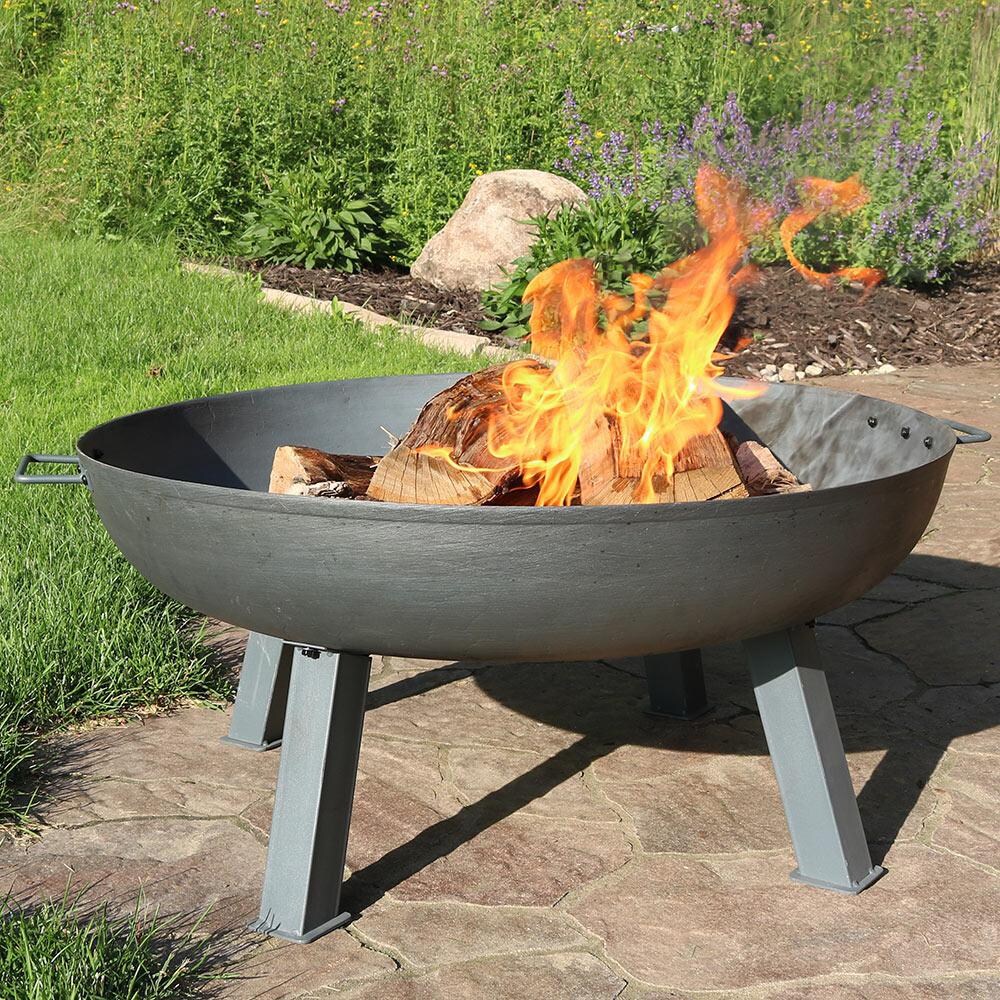 Rustic 34 Inch Round Cast Iron Wood-Burning Fire Pit in Dark Gray by Ultimate Patio