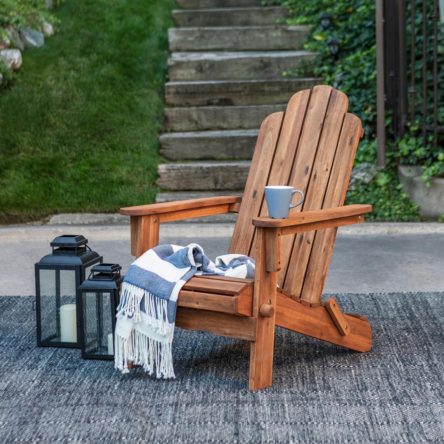 Ultimate Patio Folding Acacia Patio Adirondack Chair - Brown thumbnail